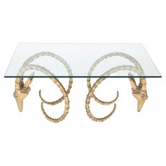 Brass Ibex Rams Head Glass Topped Coffee Table by Alain Chervet