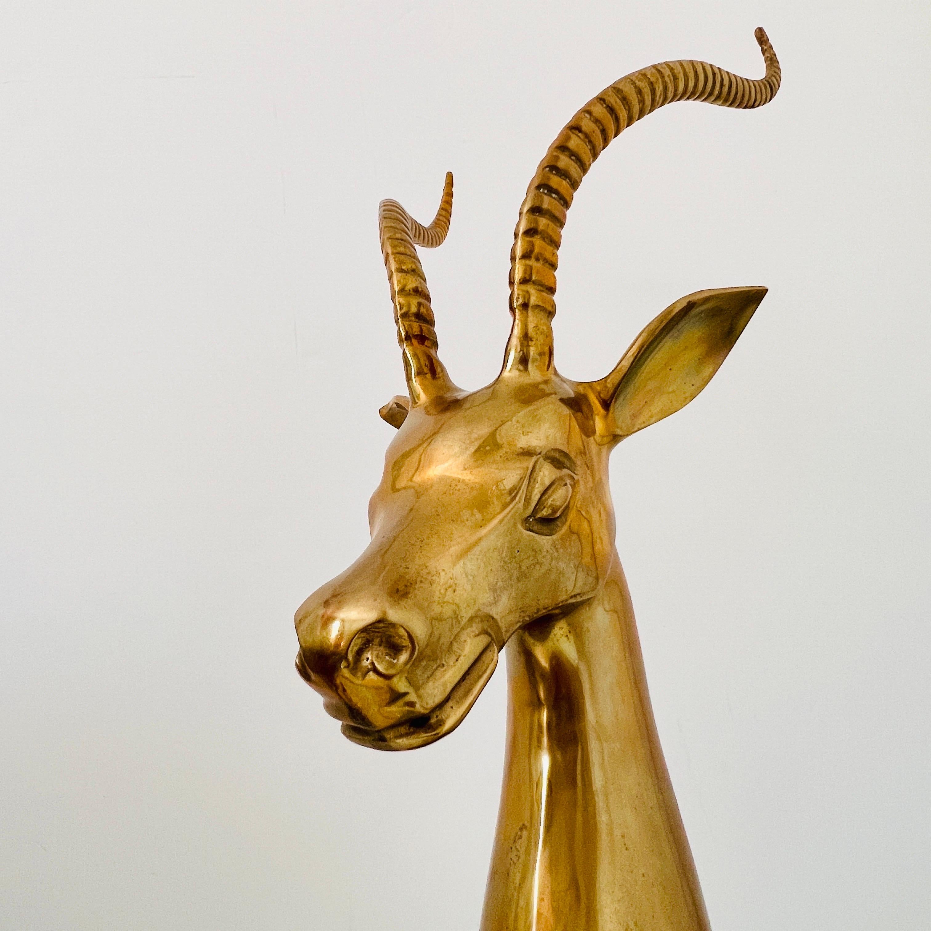 Brass Ibex Sculpture with Exotic Verde Guatemala Marble Base, circa 1970s For Sale 4