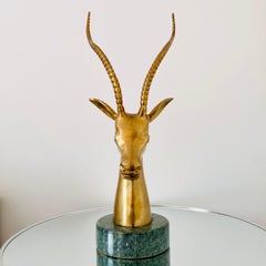 Ibex Brass Sculpture with Verde Guatemala Marble Base, circa 1970s