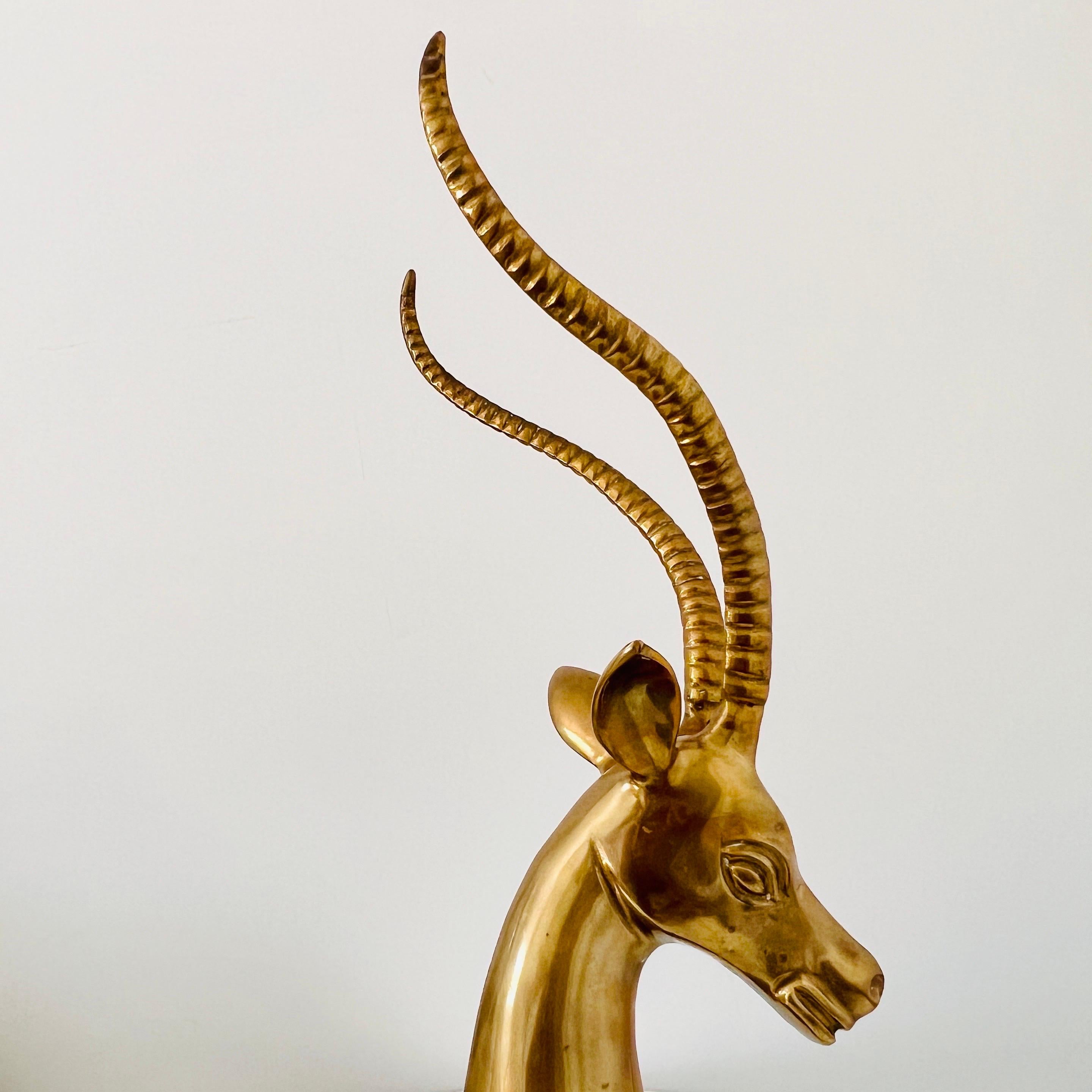 Brass Ibex Sculpture with Exotic Verde Guatemala Marble Base, circa 1970s In Good Condition For Sale In Fort Lauderdale, FL