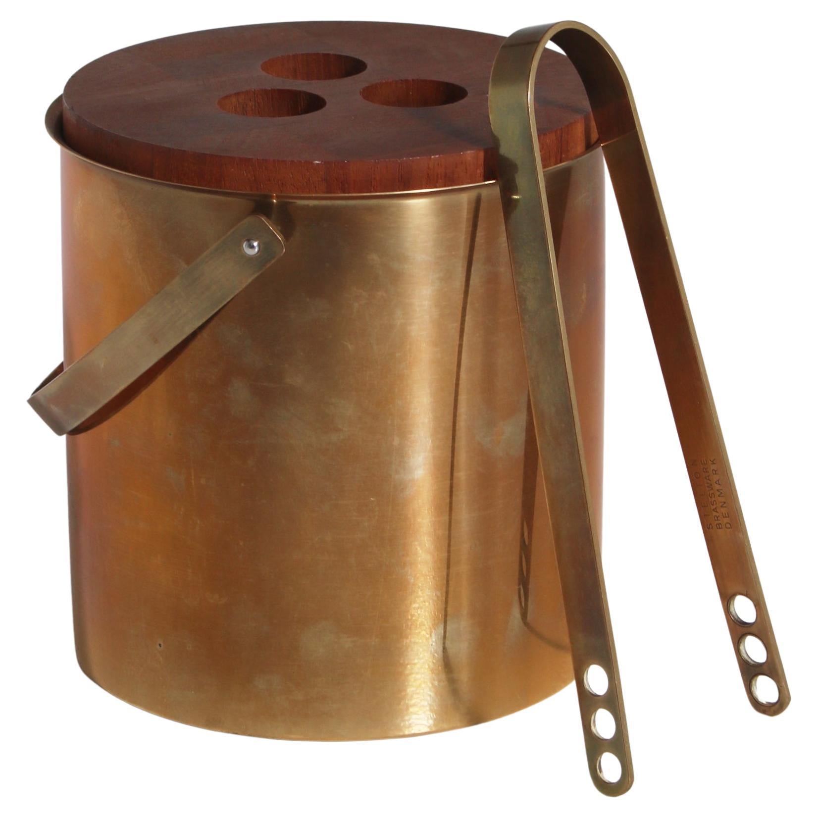 Brass & teak Ice Bucket Set by Arne Jacobsen for Stelton Brassware, 1960s