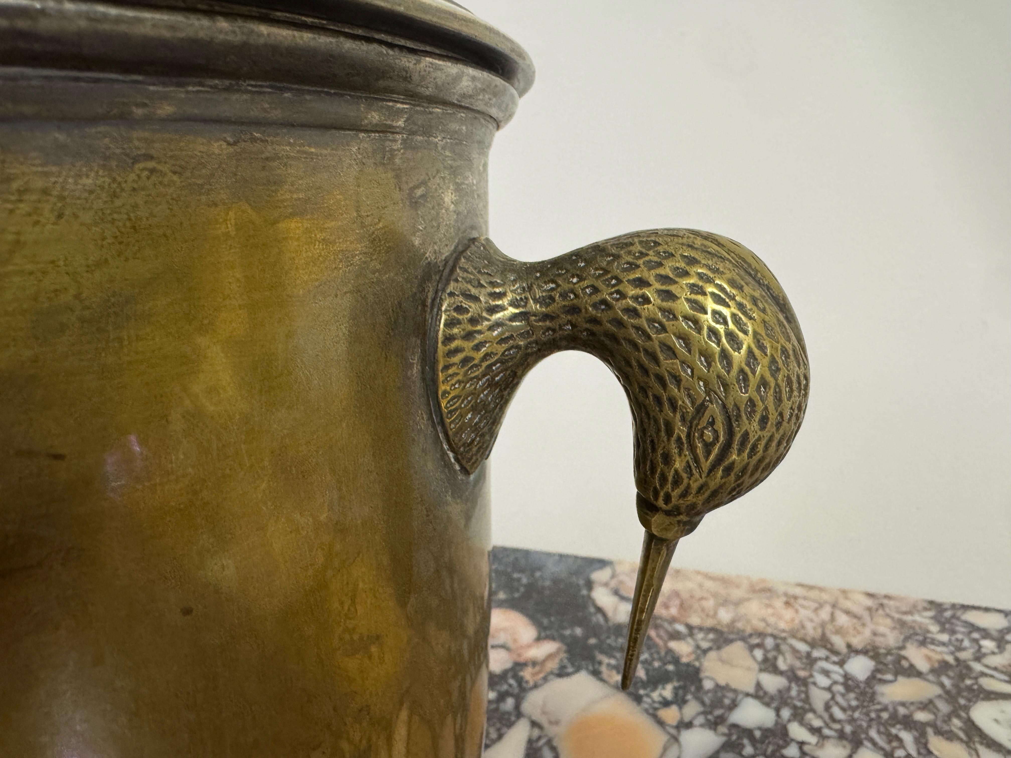 20th Century Brass Ice Bucket with Bird-Form Handles, Italy, 1960s For Sale