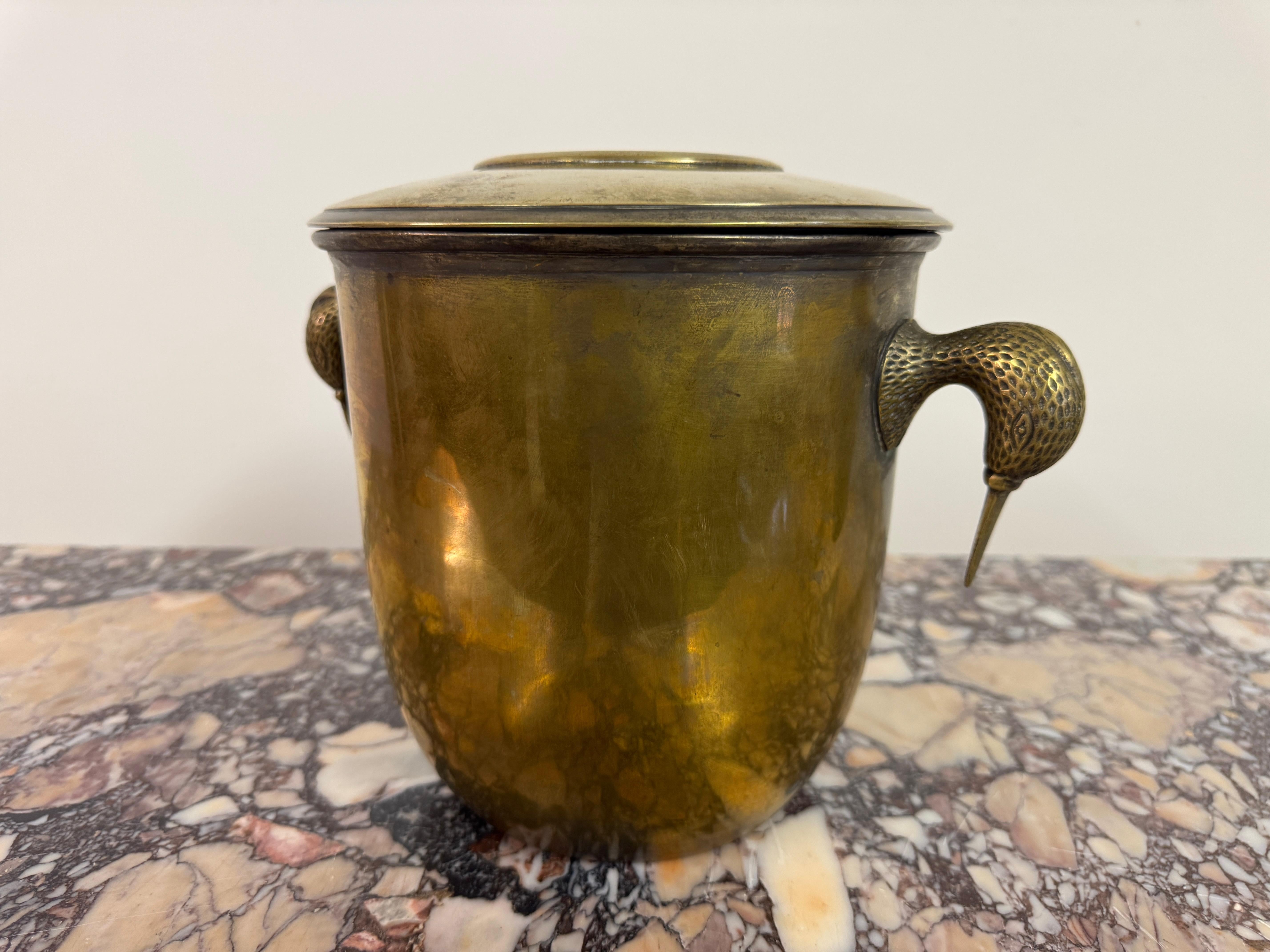 Brass Ice Bucket with Bird-Form Handles, Italy, 1960s For Sale 2