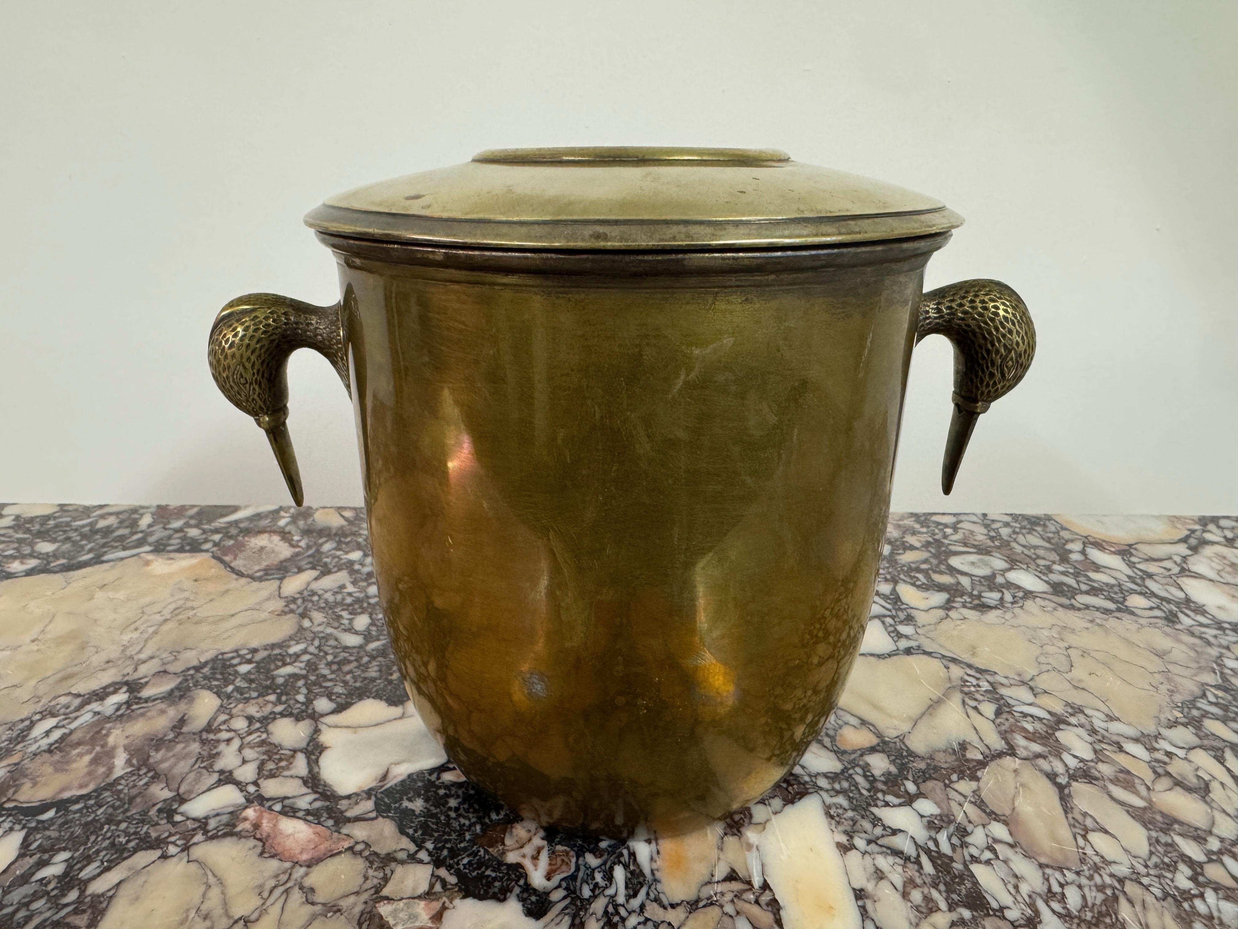 Brass Ice Bucket with Bird-Form Handles, Italy, 1960s For Sale 3