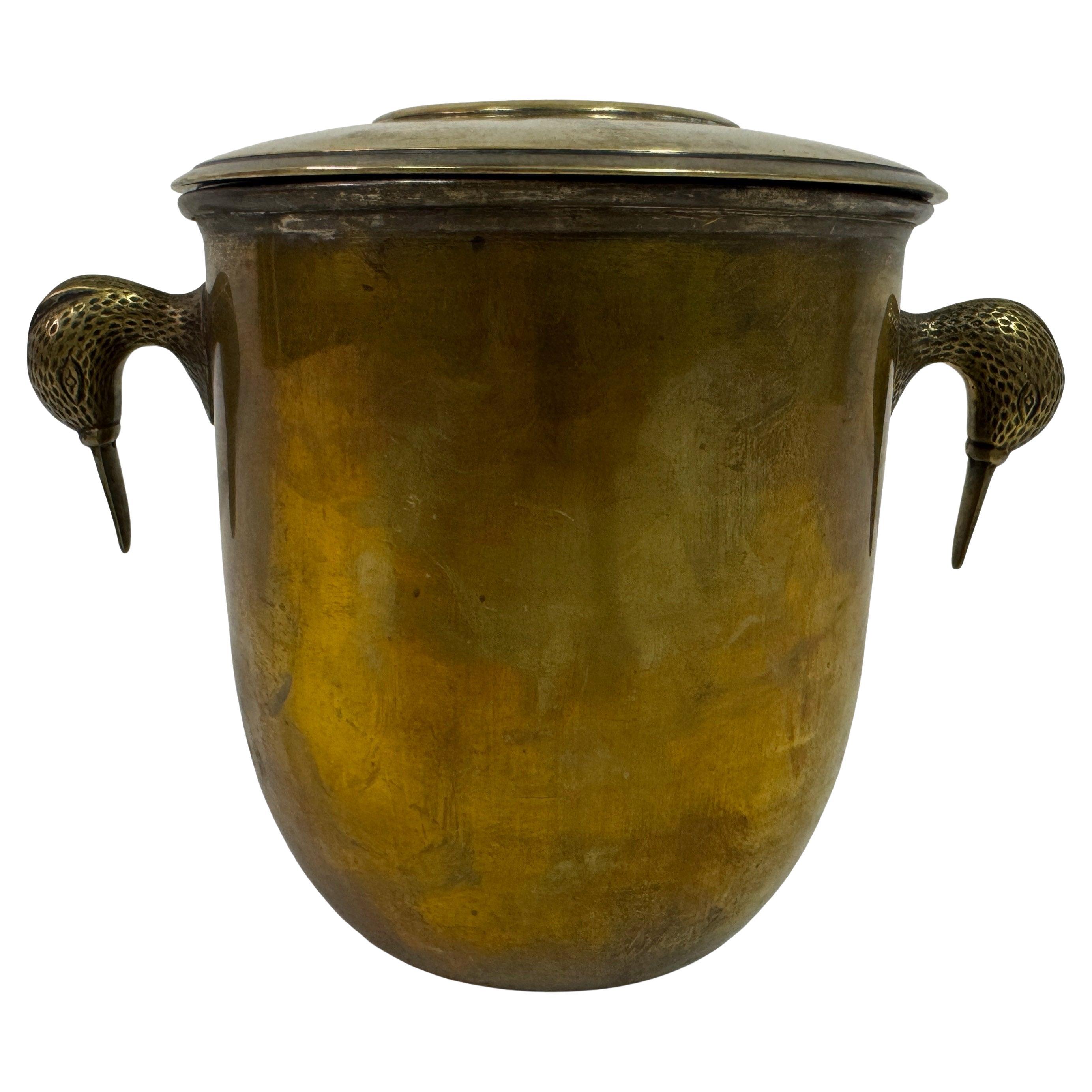 Brass Ice Bucket with Bird-Form Handles, Italy, 1960s For Sale