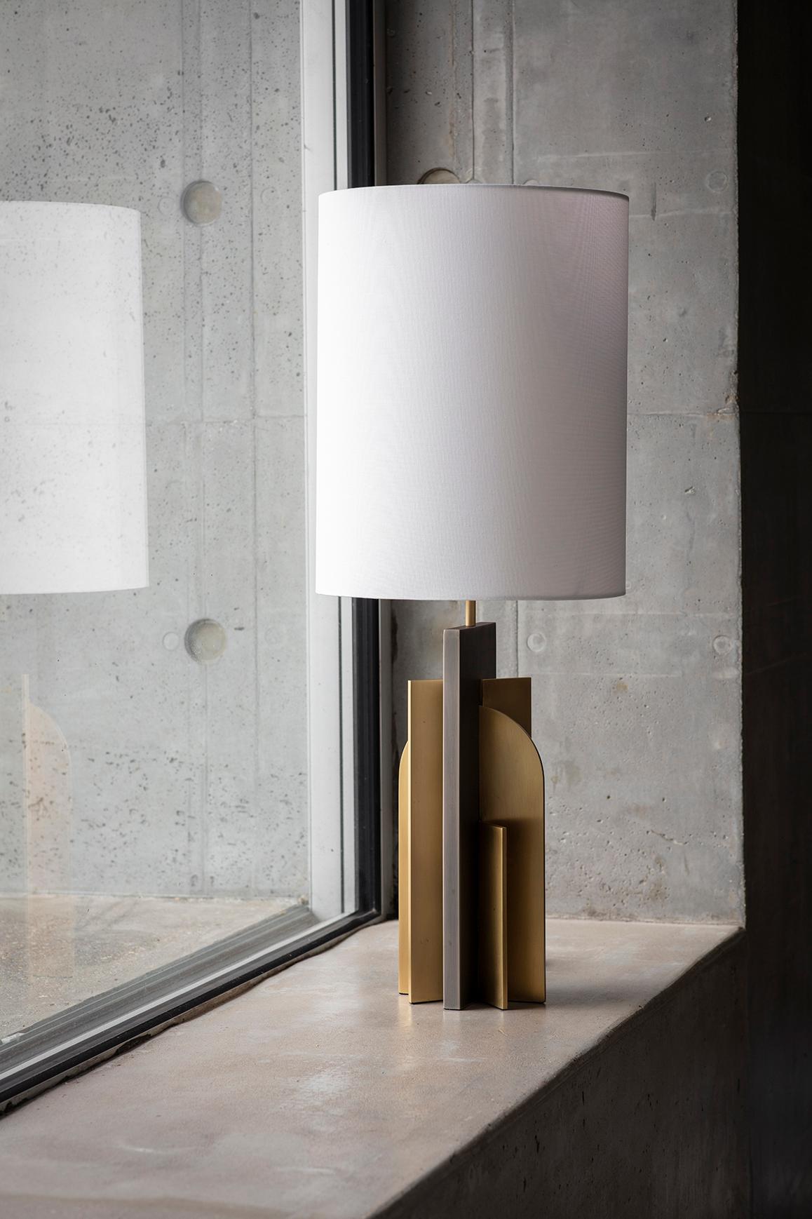 British Brass Icon Table Lamp by Square in Circle For Sale