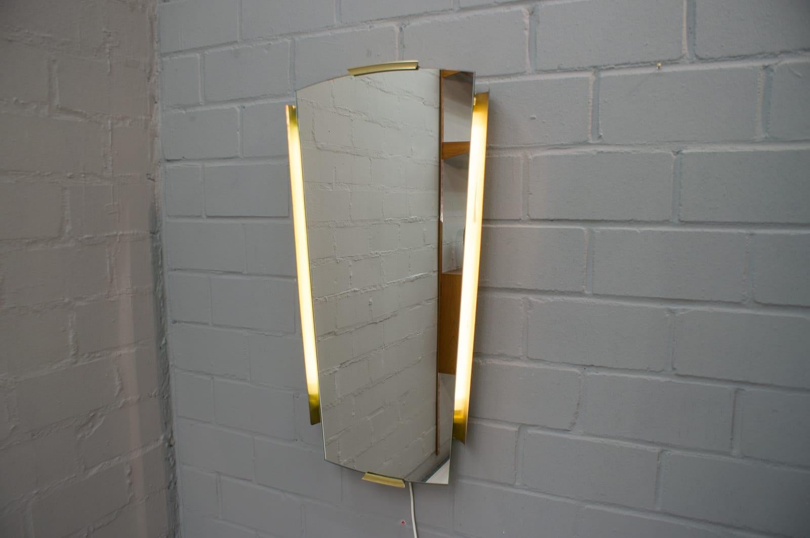 Hollywood Regency Brass Illuminated Wall Mirror by Ernest Igl for Hillebrand, Germany 1950s For Sale