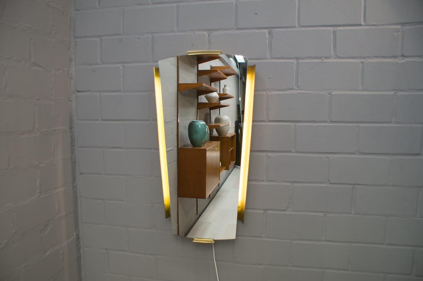 Mid-20th Century Brass Illuminated Wall Mirror by Ernest Igl for Hillebrand, Germany 1950s For Sale