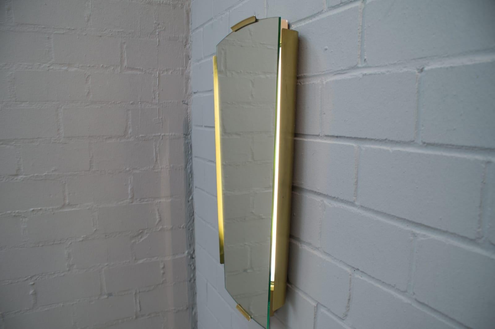 Brass Illuminated Wall Mirror by Ernest Igl for Hillebrand, Germany 1950s For Sale 2