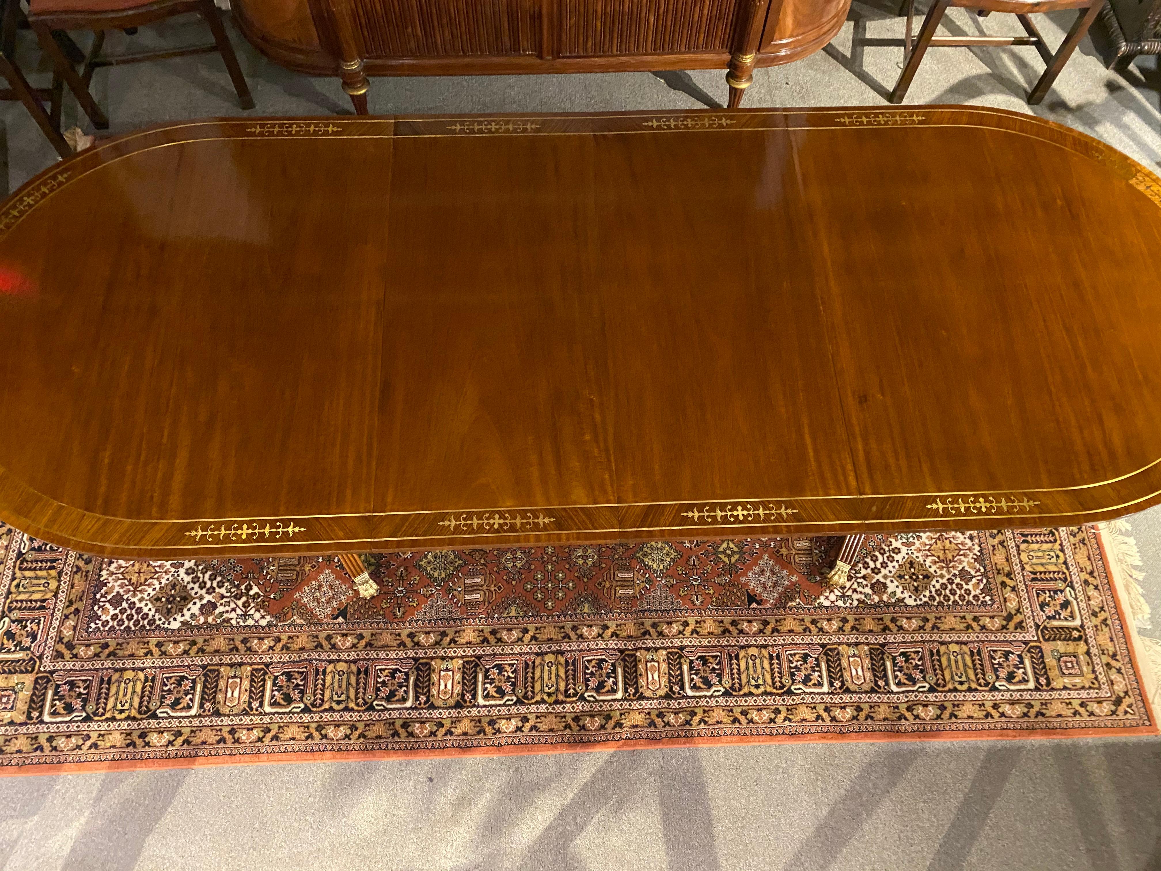 Brass Inlaid Double Pedestal Dining Table 3