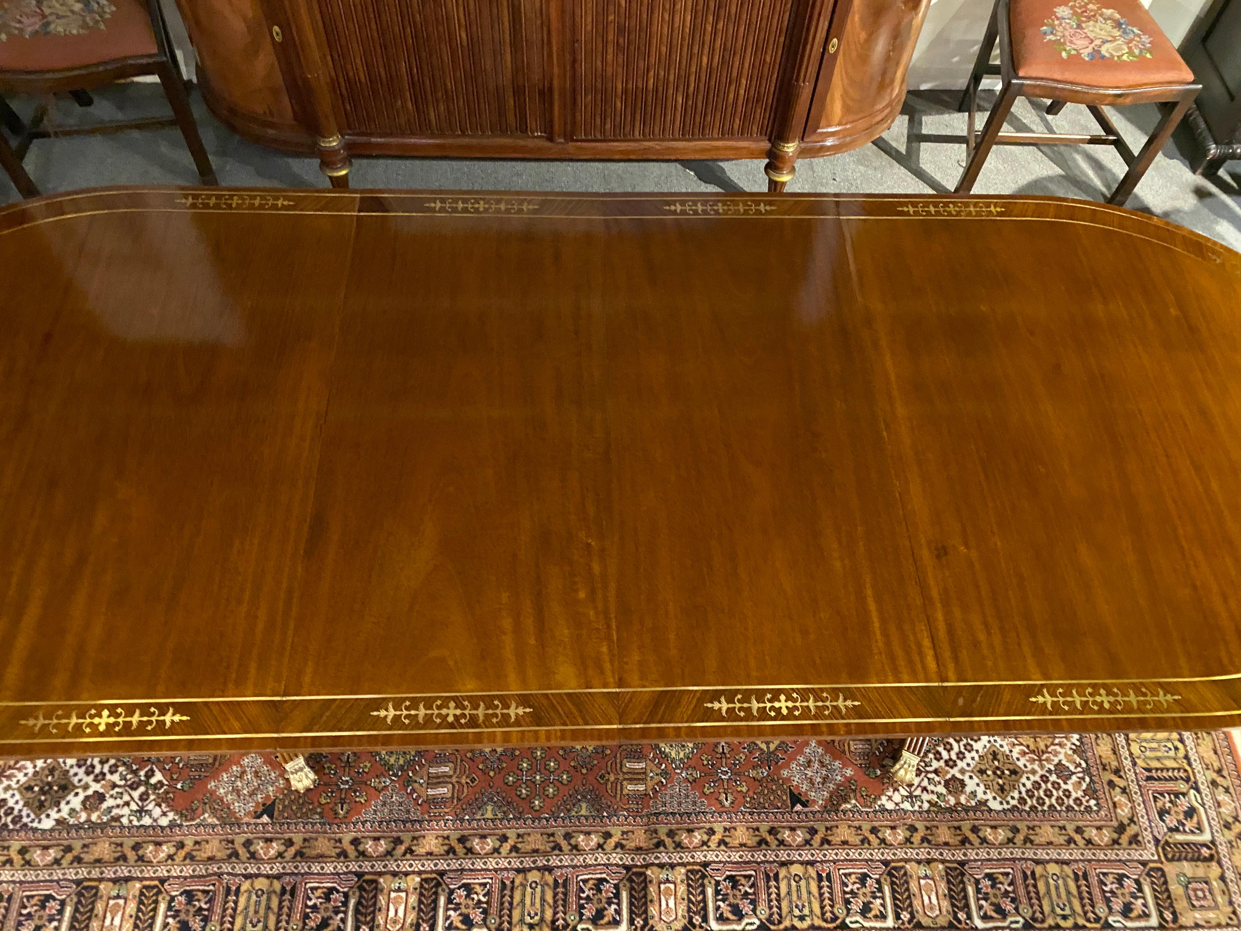 Brass Inlaid Double Pedestal Dining Table 4