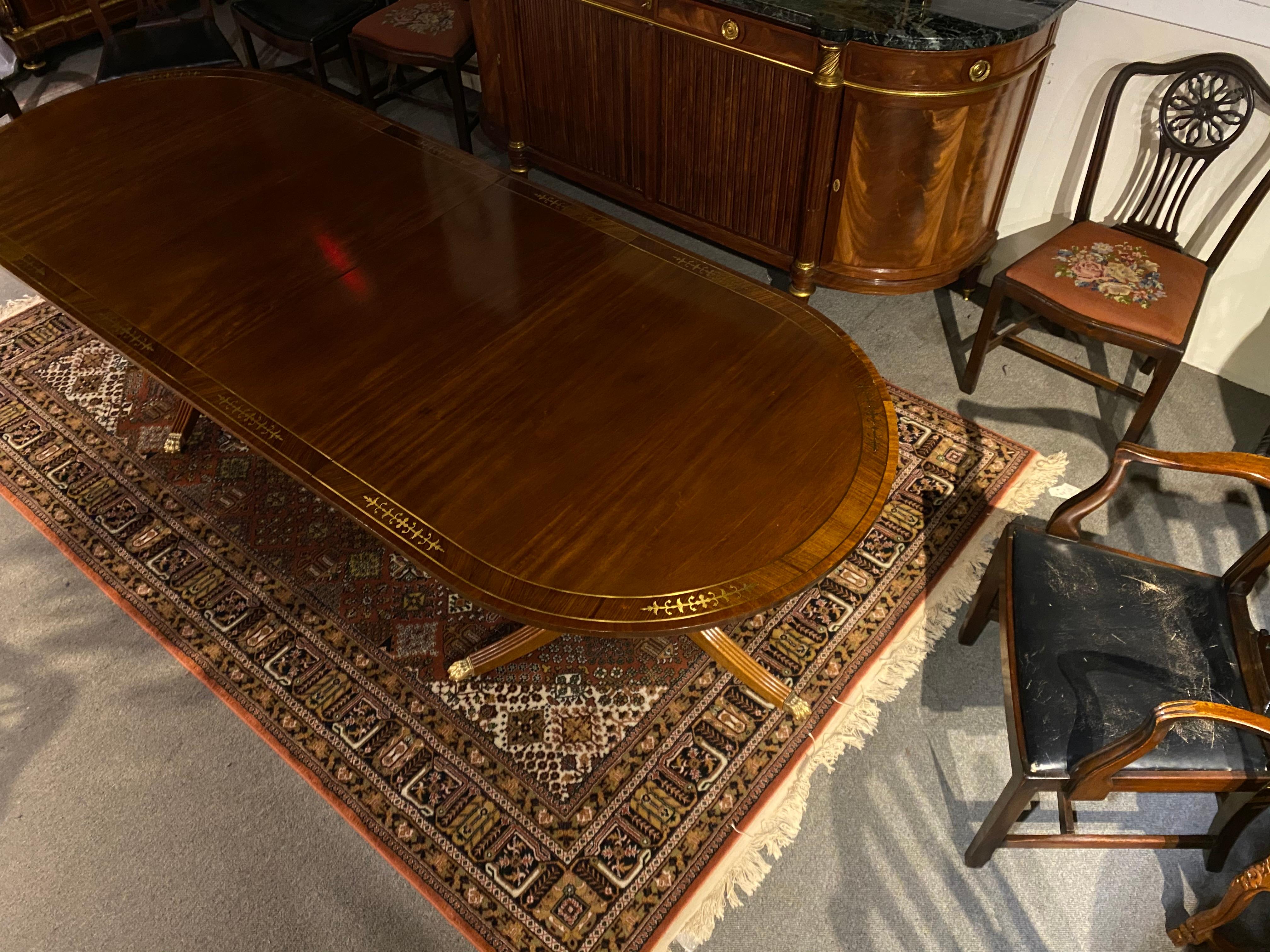 Brass Inlaid Double Pedestal Dining Table 5