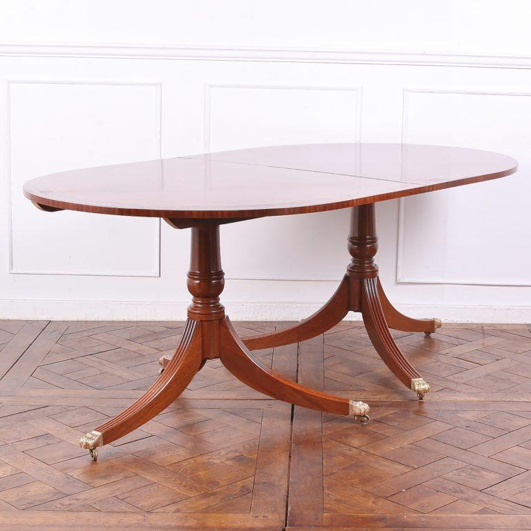 English Brass Inlaid Double Pedestal Dining Table