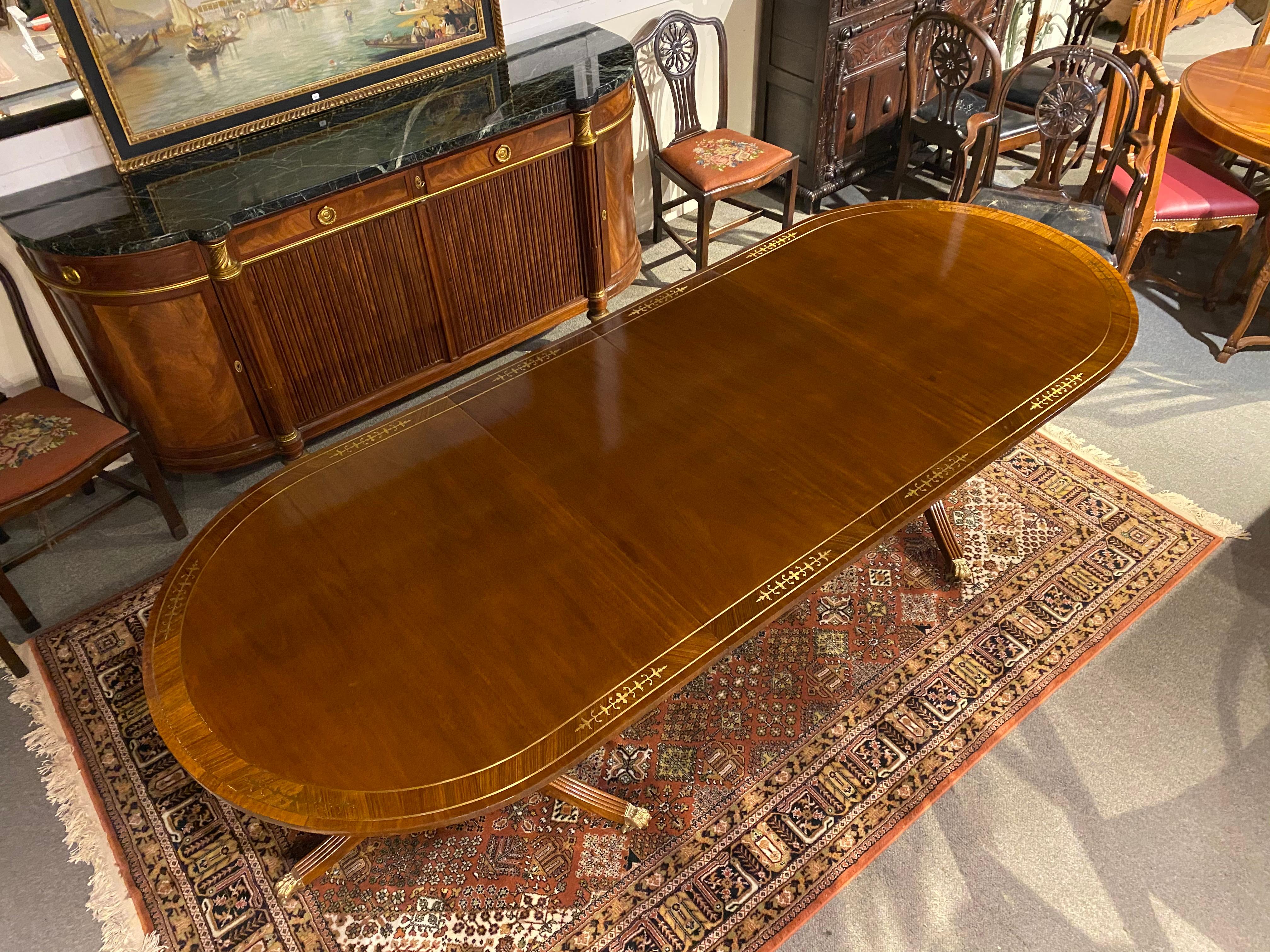 Mahogany Brass Inlaid Double Pedestal Dining Table