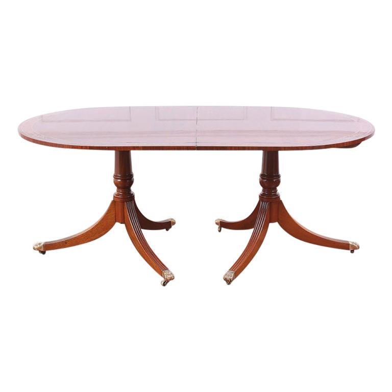 Brass Inlaid Double Pedestal Dining Table