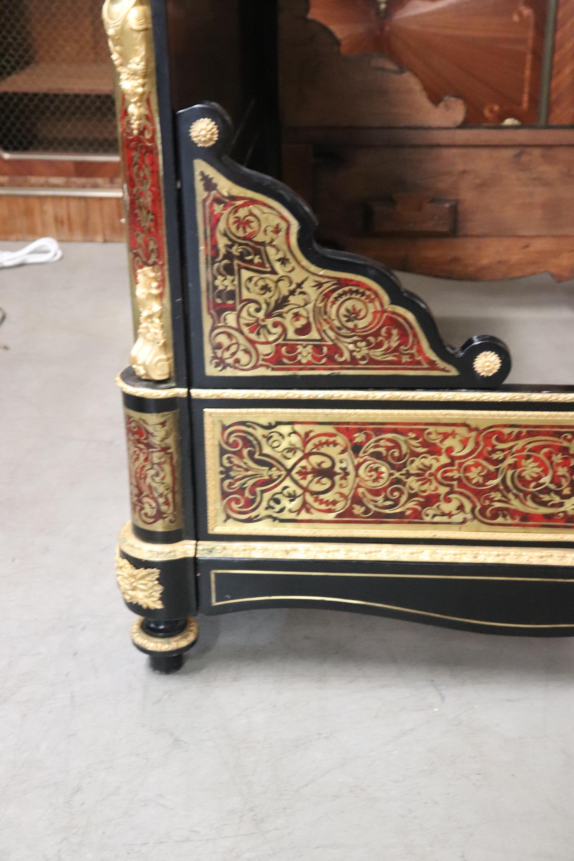 Brass Inlaid French Dor'e Figural Bronze Boulle Ebonized Near Queen Bed 4