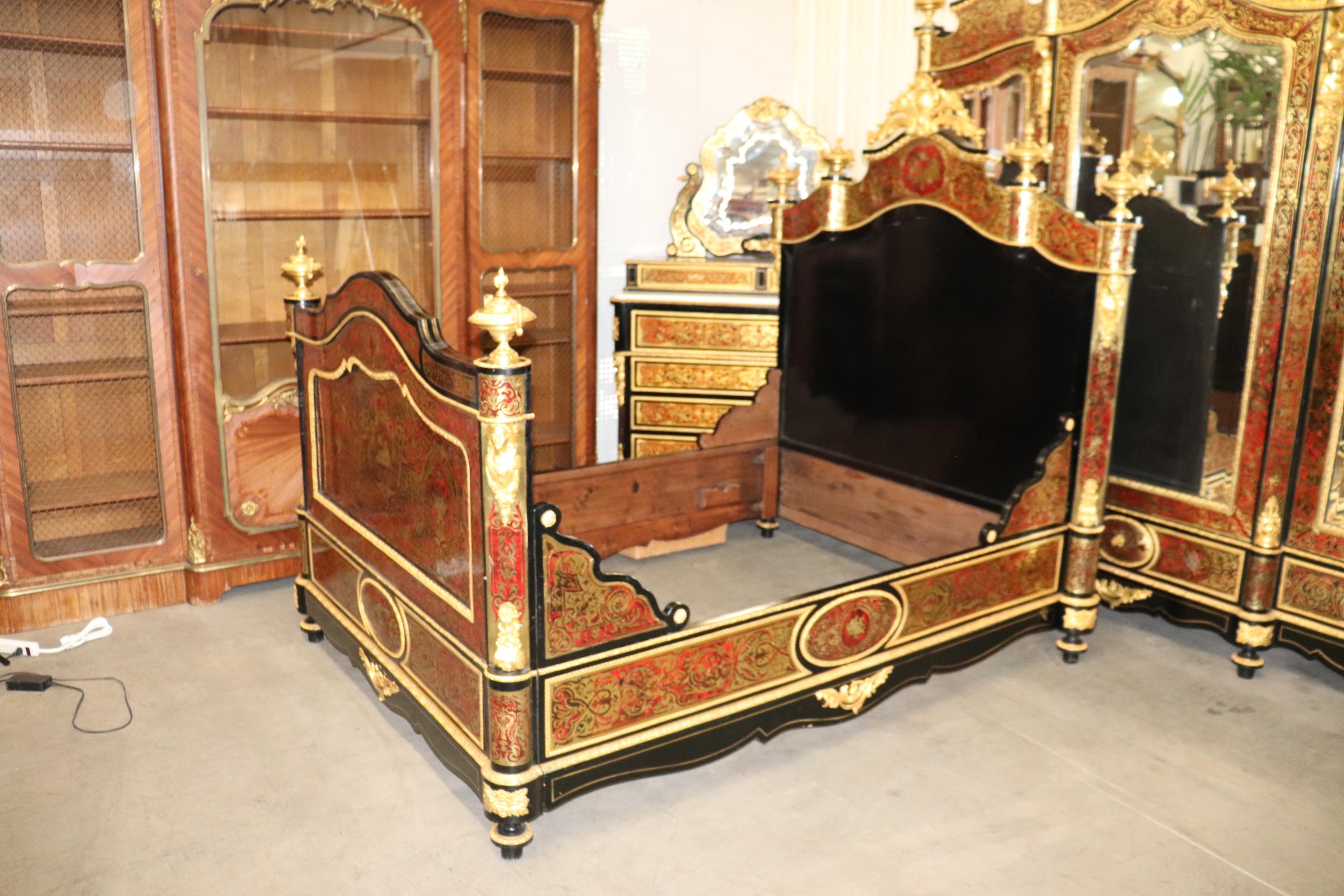 Brass Inlaid French Dor'e Figural Bronze Boulle Ebonized Near Queen Bed For Sale 1