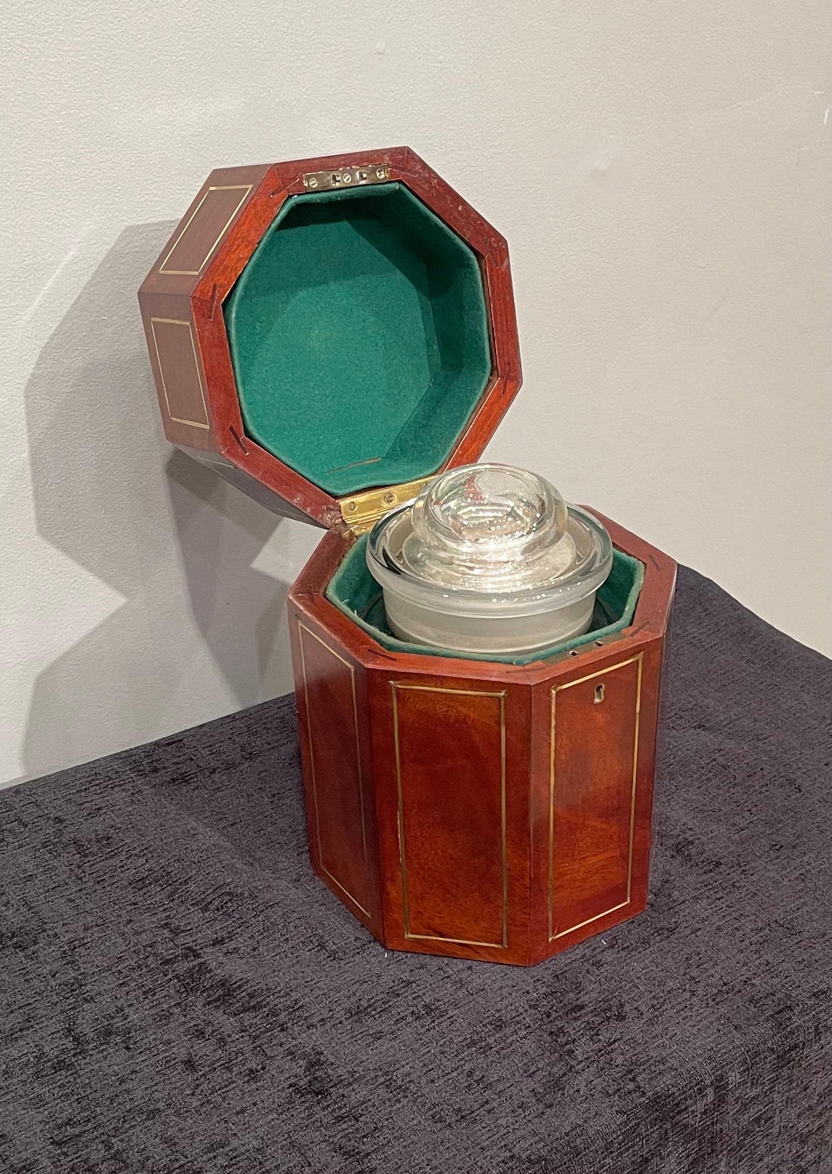 Late 19th Century Brass Inlaid Mahogany Humidor 'with Original Glass Humidor Sleeve & Cap'