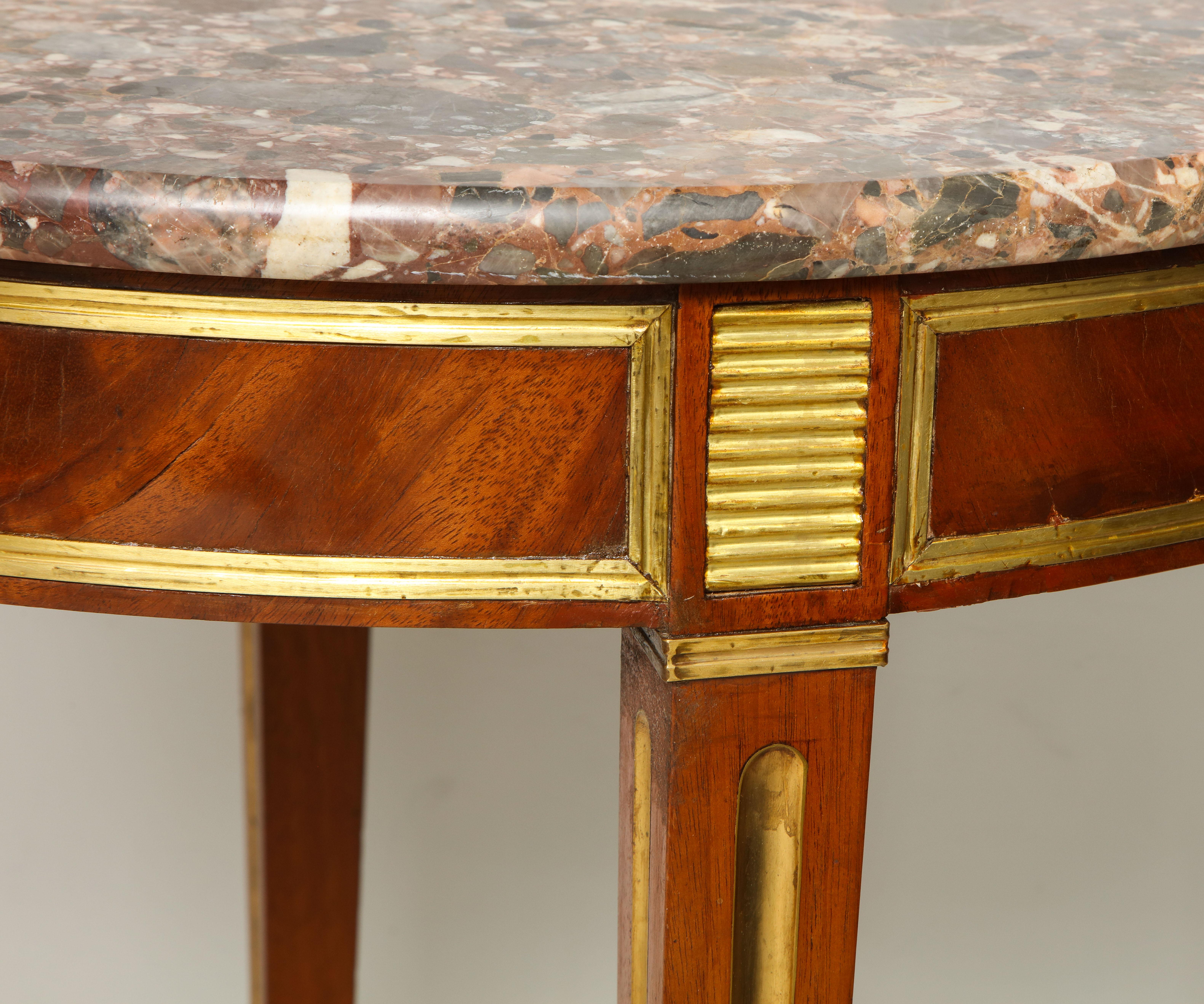 French Brass Inlaid Marble-Top Table in the Neoclassic Manner
