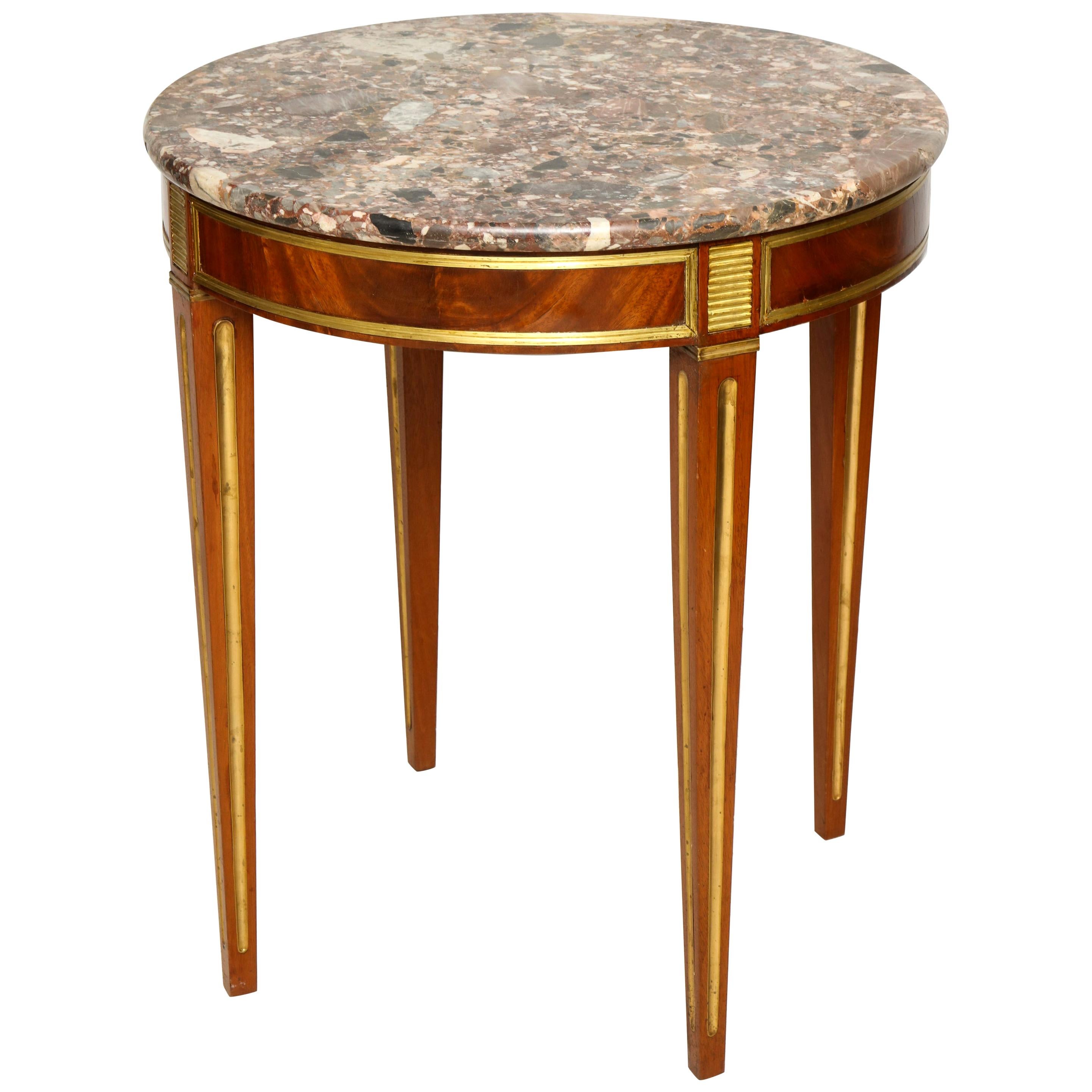 Brass Inlaid Marble-Top Table in the Neoclassic Manner