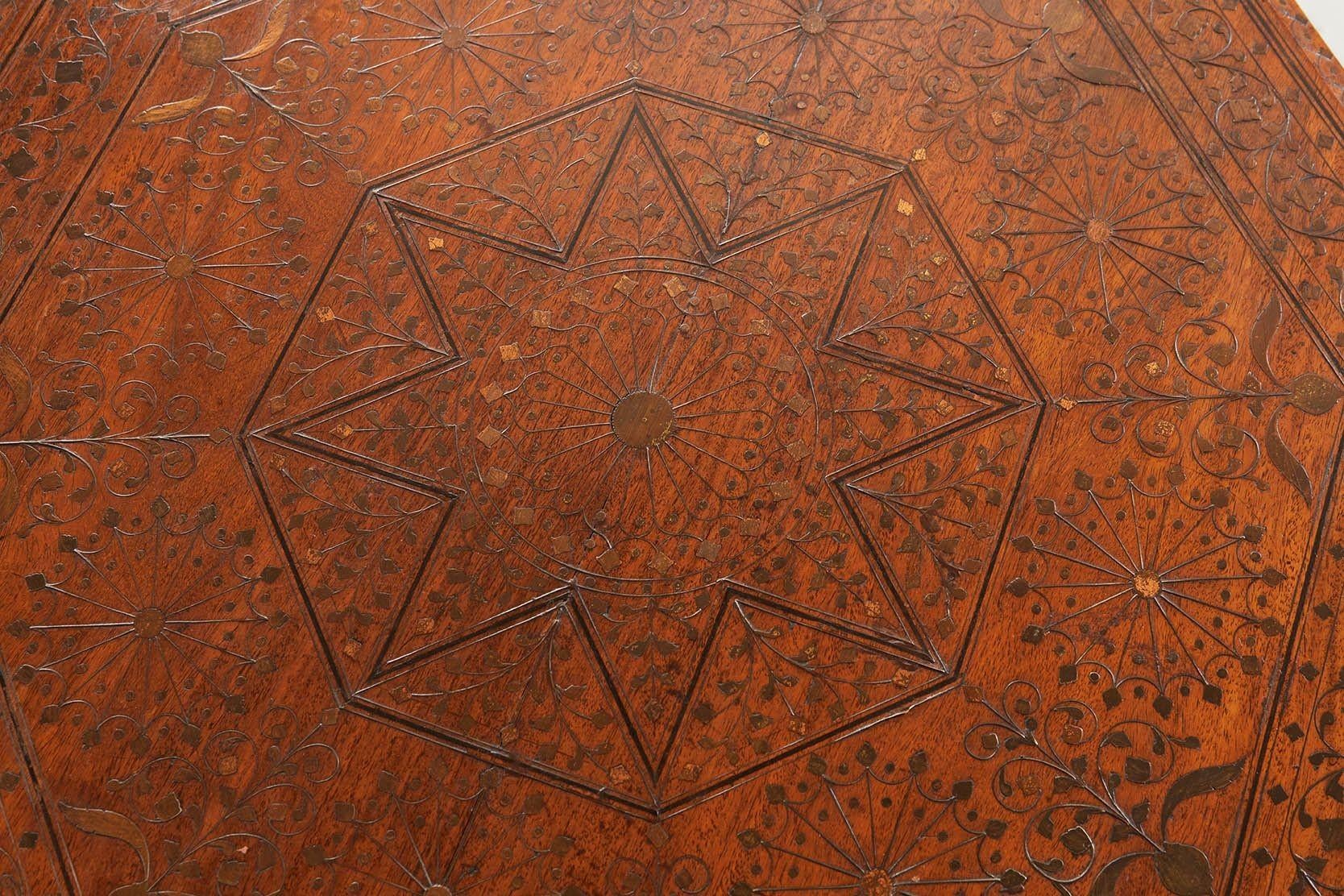 Anglo-Indian Brass Inlaid Octagonal Table