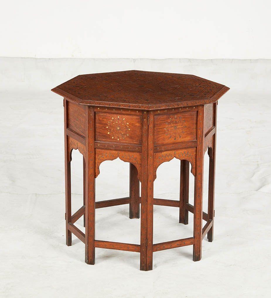 Brass Inlaid Octagonal Table In Good Condition In Greenwich, CT