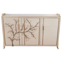 Brass Inlay and Ivory Murano Glass Flower Sideboard, Italy 2019, Pair Available