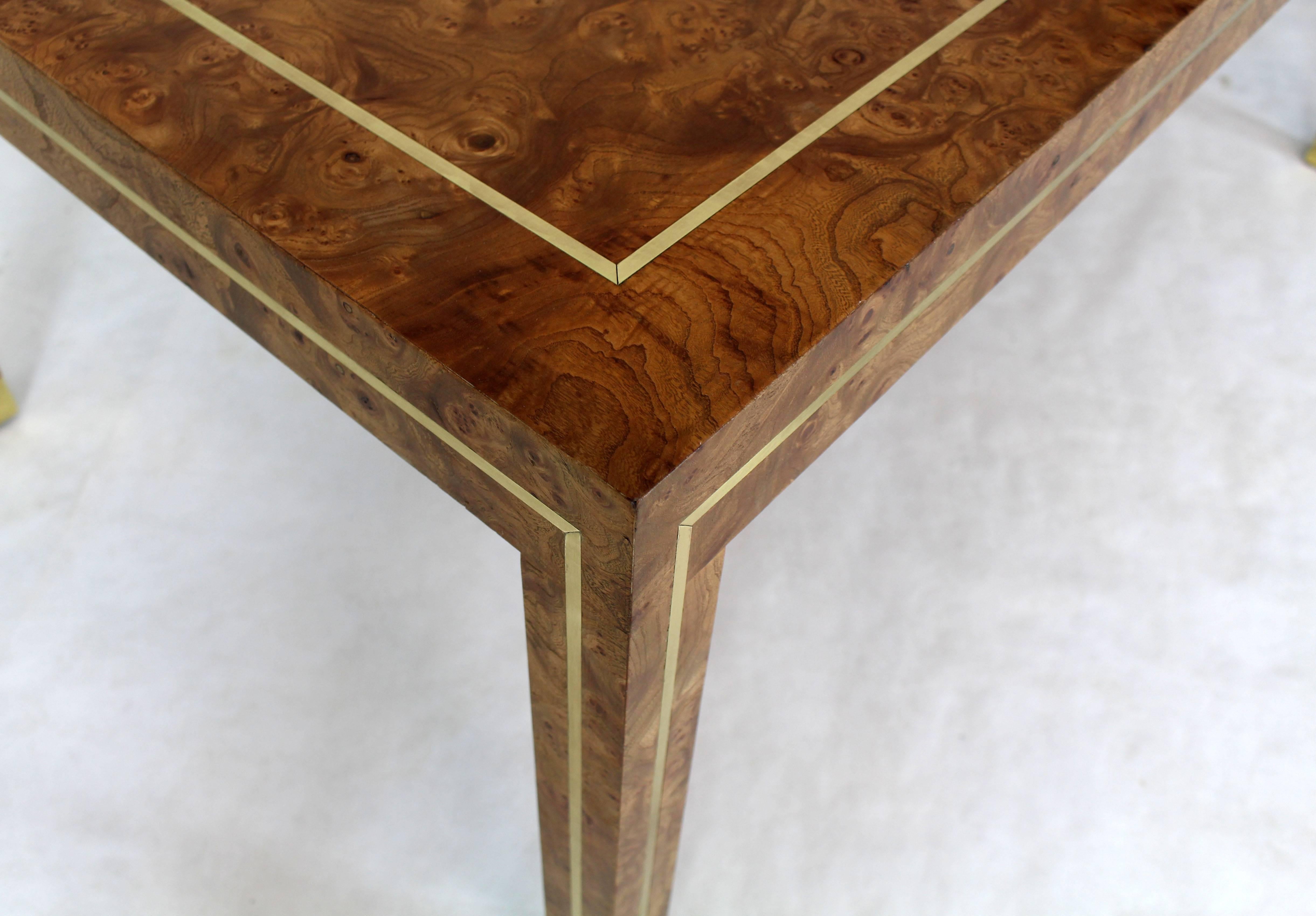Mid-Century Modern brass inlay burl wood rectangle coffee table centre table.
