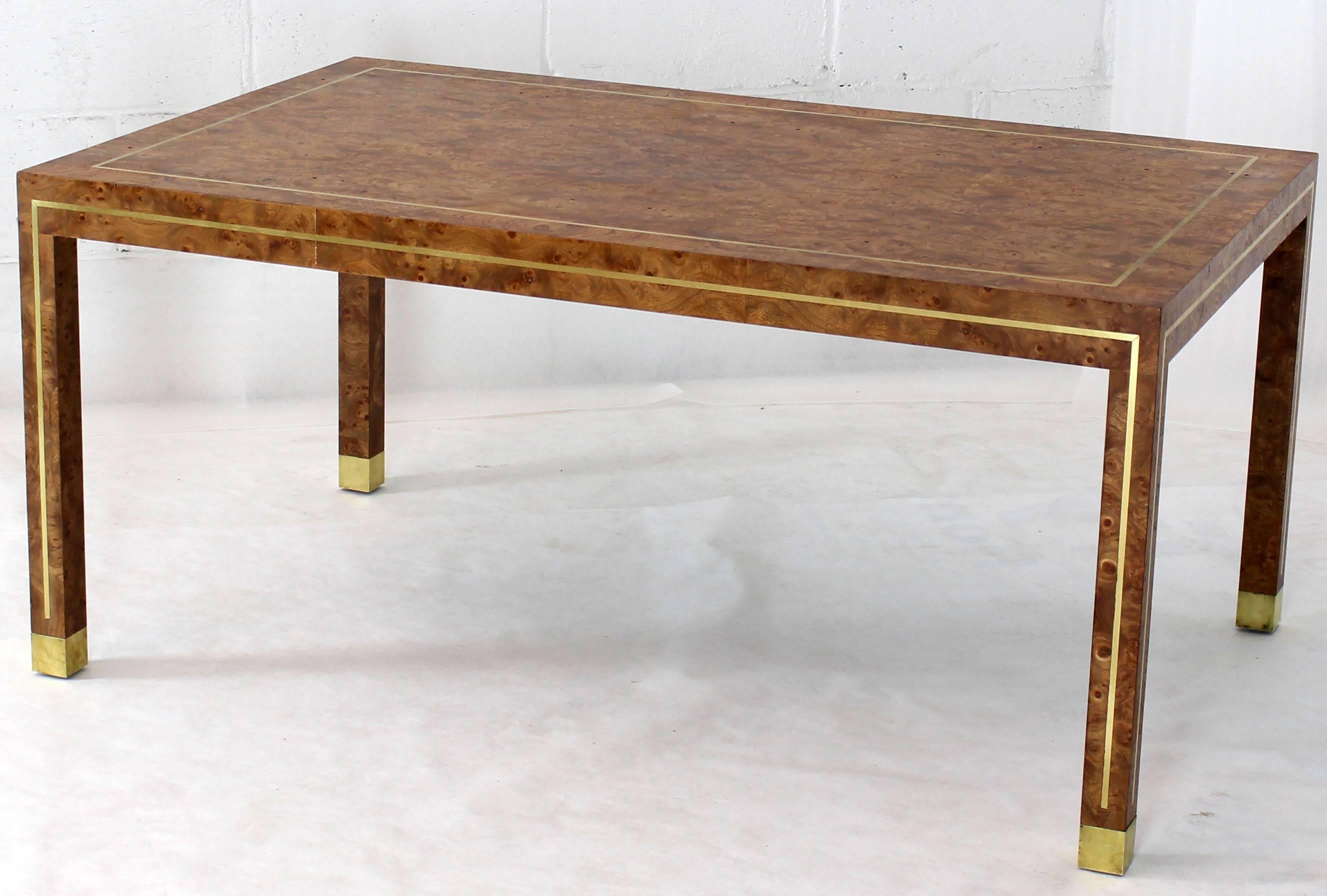 Mid-Century Modern Brass Inlay Burl Wood Large Rectangular Coffee Table