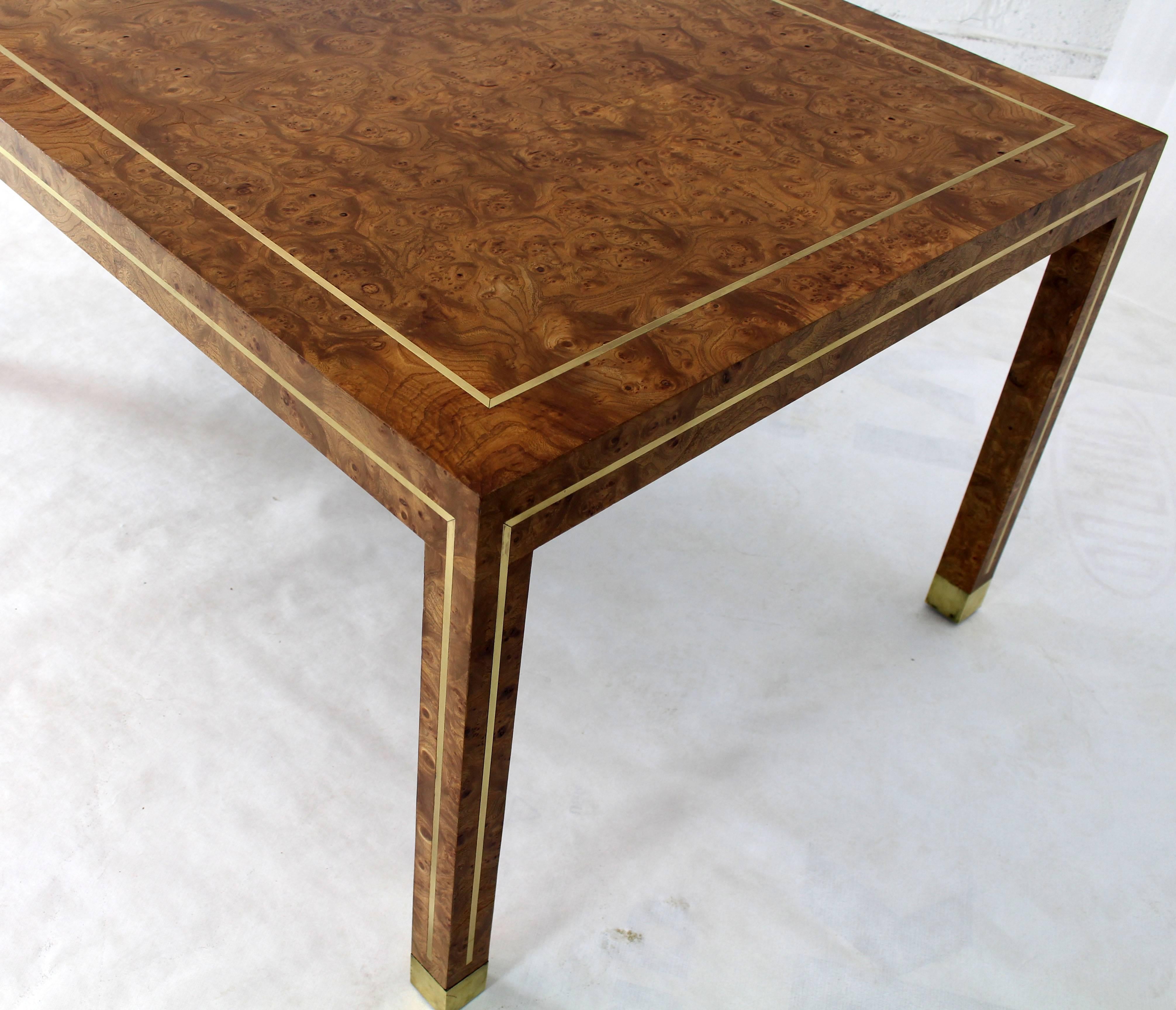 American Brass Inlay Burl Wood Large Rectangular Coffee Table
