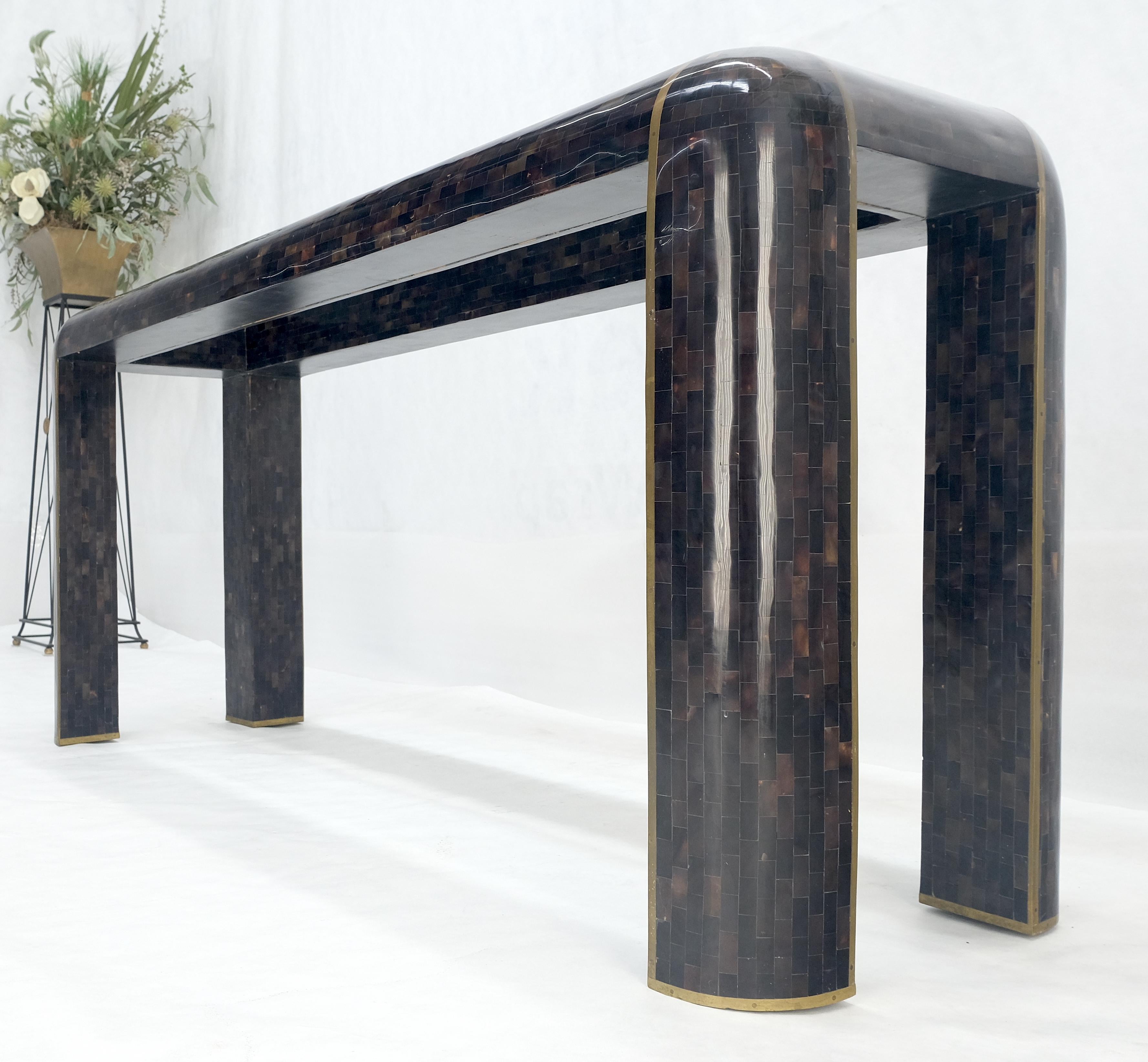 Brass Inlay Tortoise Shell Tile Tessellated Rounded Corners Console Table MINT! For Sale 5