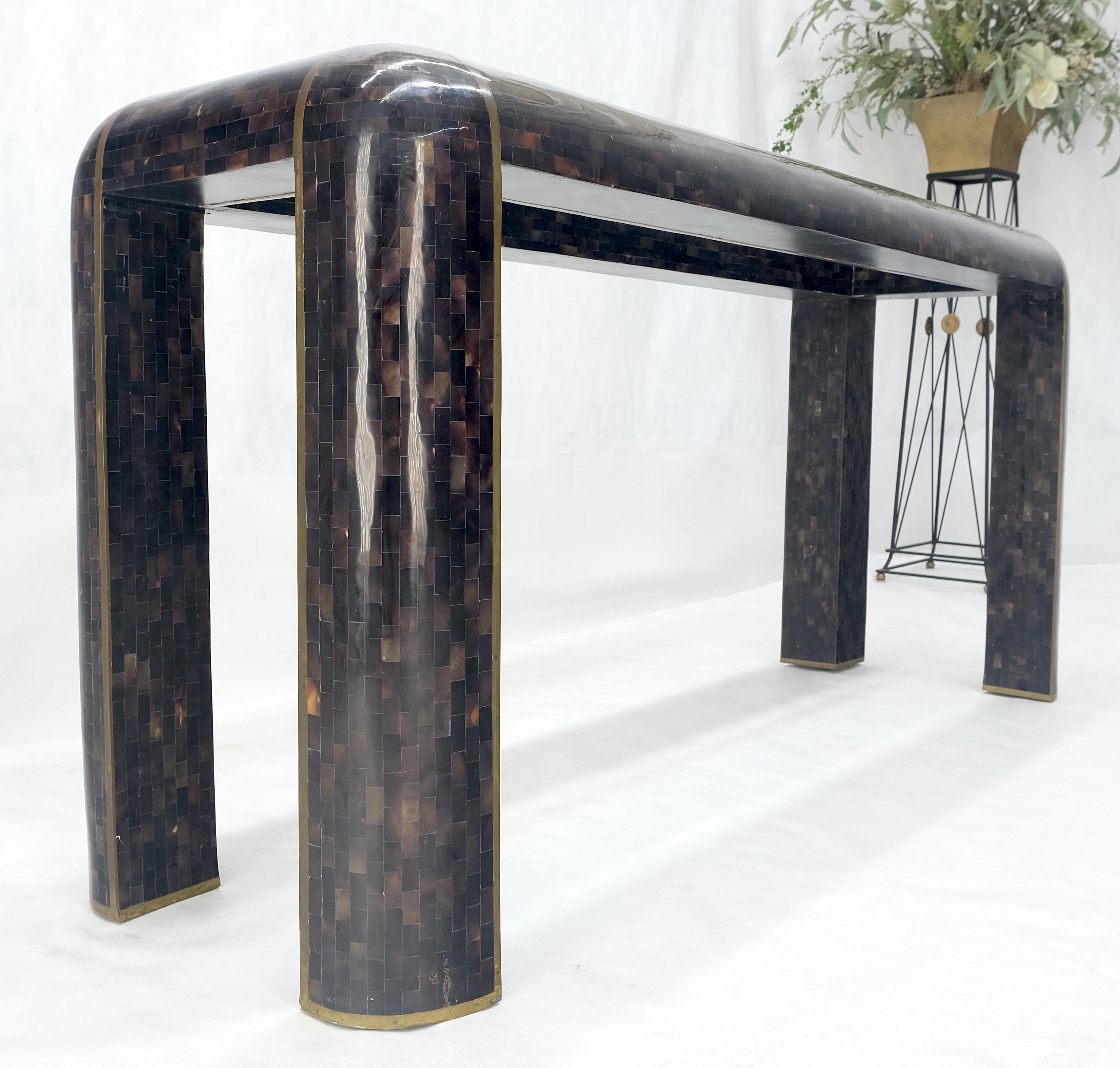 Brass Inlay Tortoise Shell Tile Tessellated Rounded Corners Console Table MINT! For Sale 7