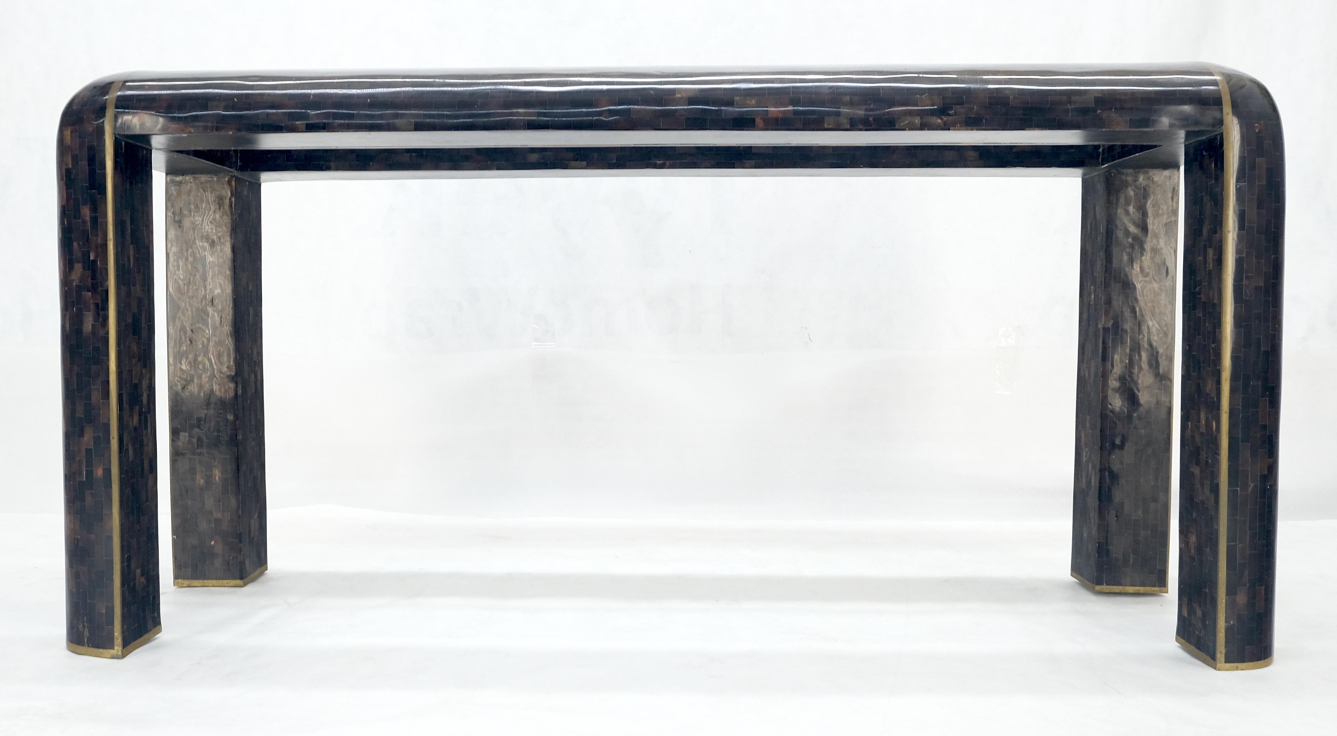 Brass Inlay Tortoise Shell Tile Tessellated Rounded Corners Console Table MINT! For Sale 10