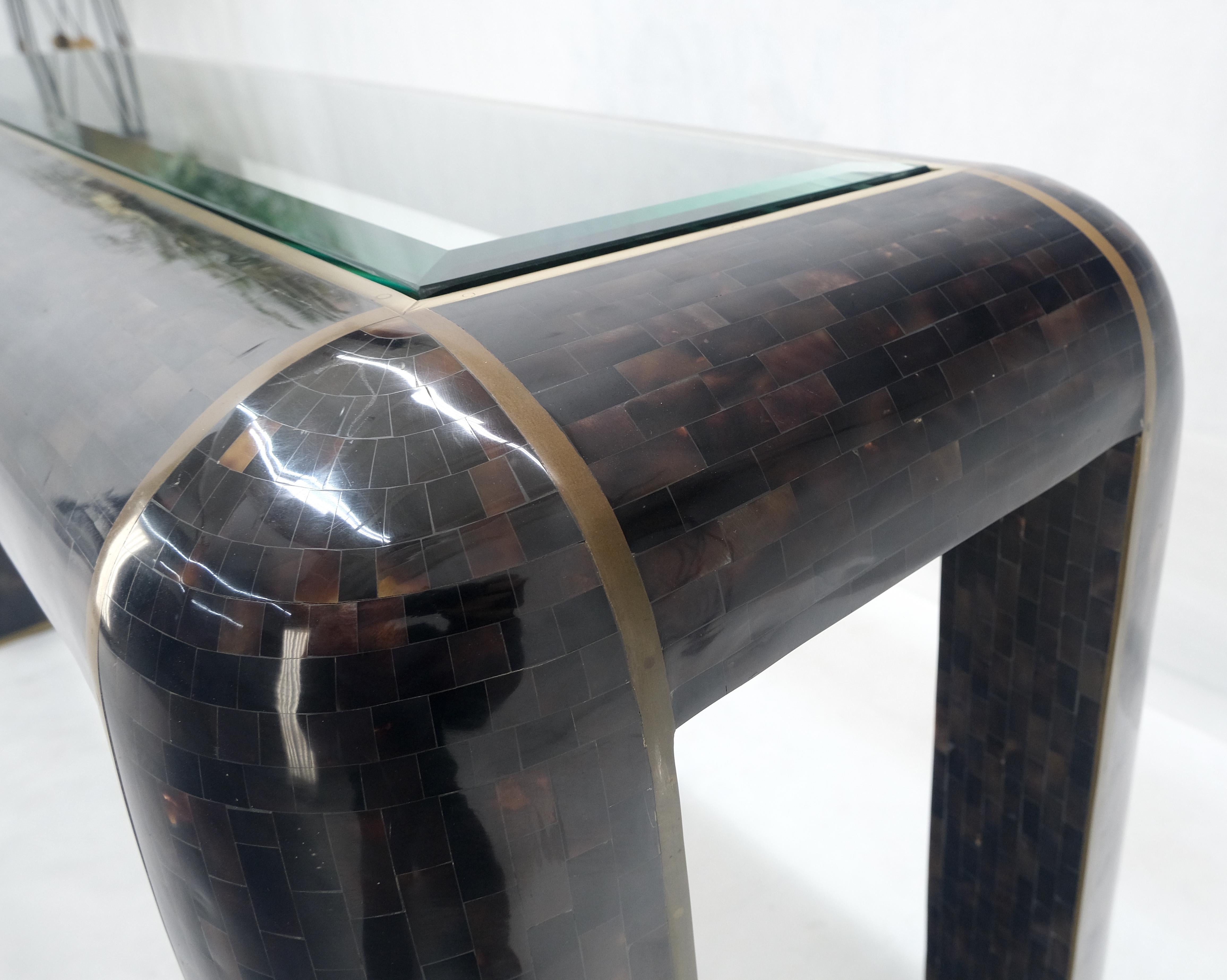 Brass Inlay Tortoise Shell Tile Tessellated Rounded Corners Console Table MINT! For Sale 12