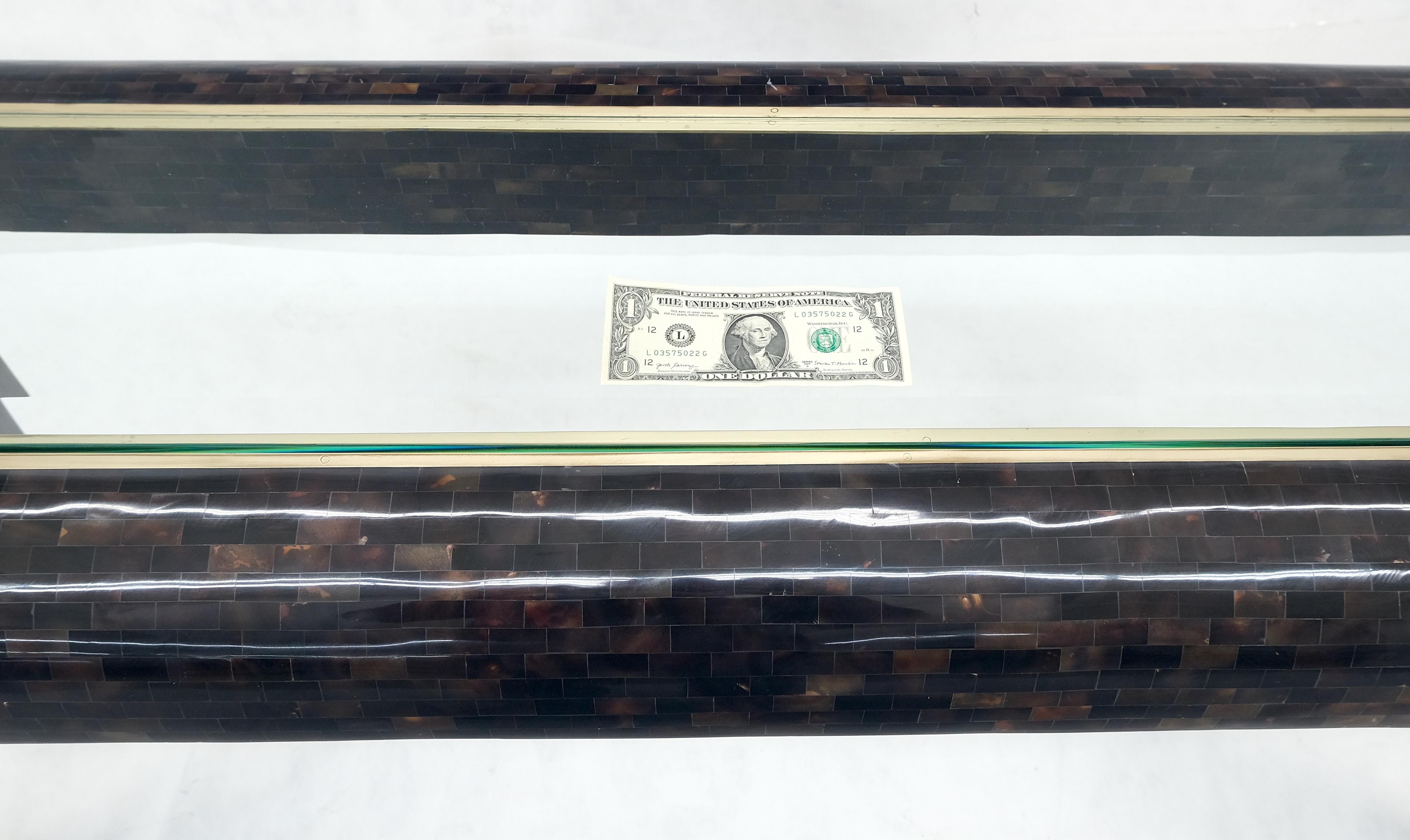 Brass Inlay Tortoise Shell Tile Tessellated Rounded Corners Console Table MINT! For Sale 2