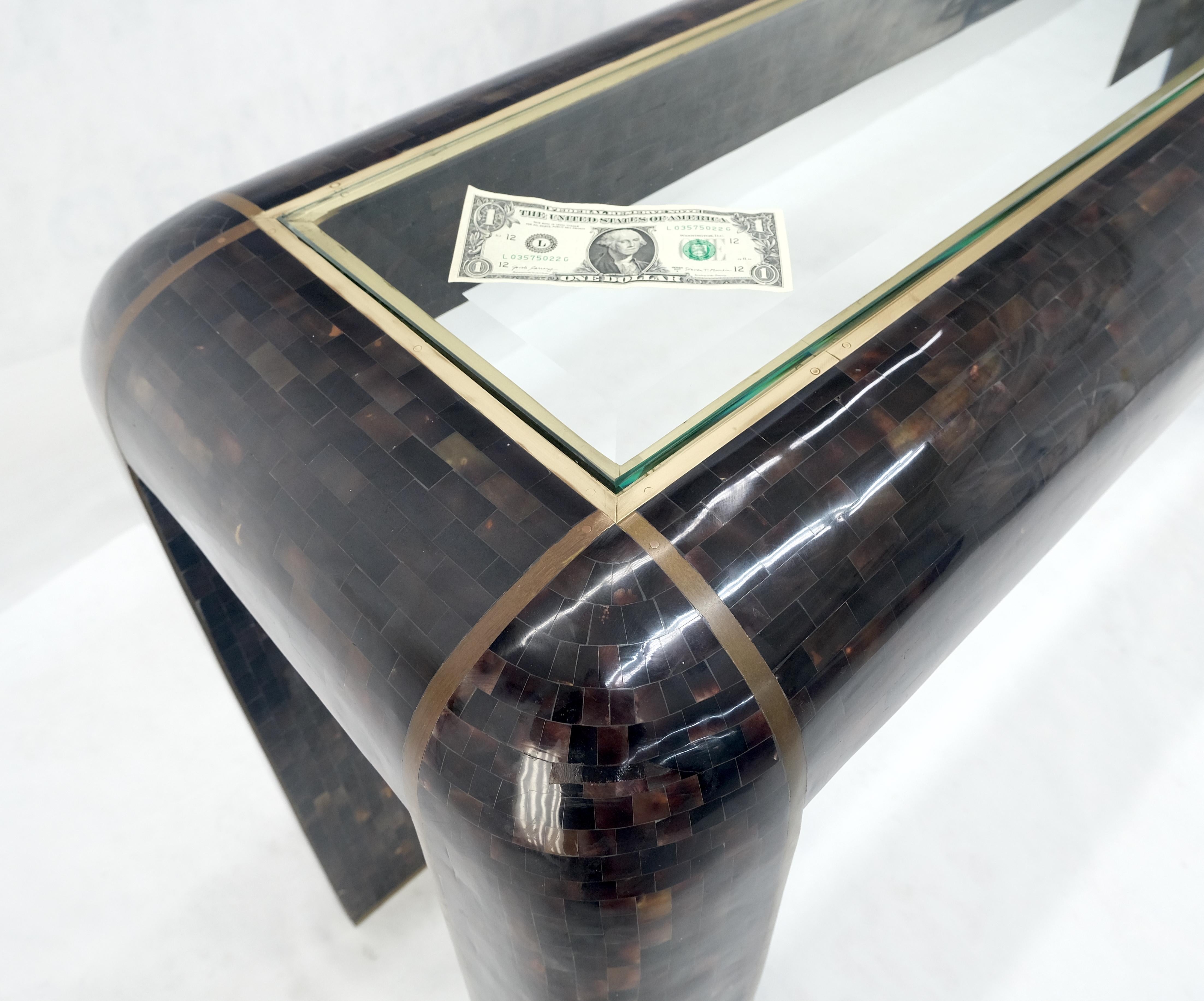 Brass Inlay Tortoise Shell Tile Tessellated Rounded Corners Console Table MINT! For Sale 3