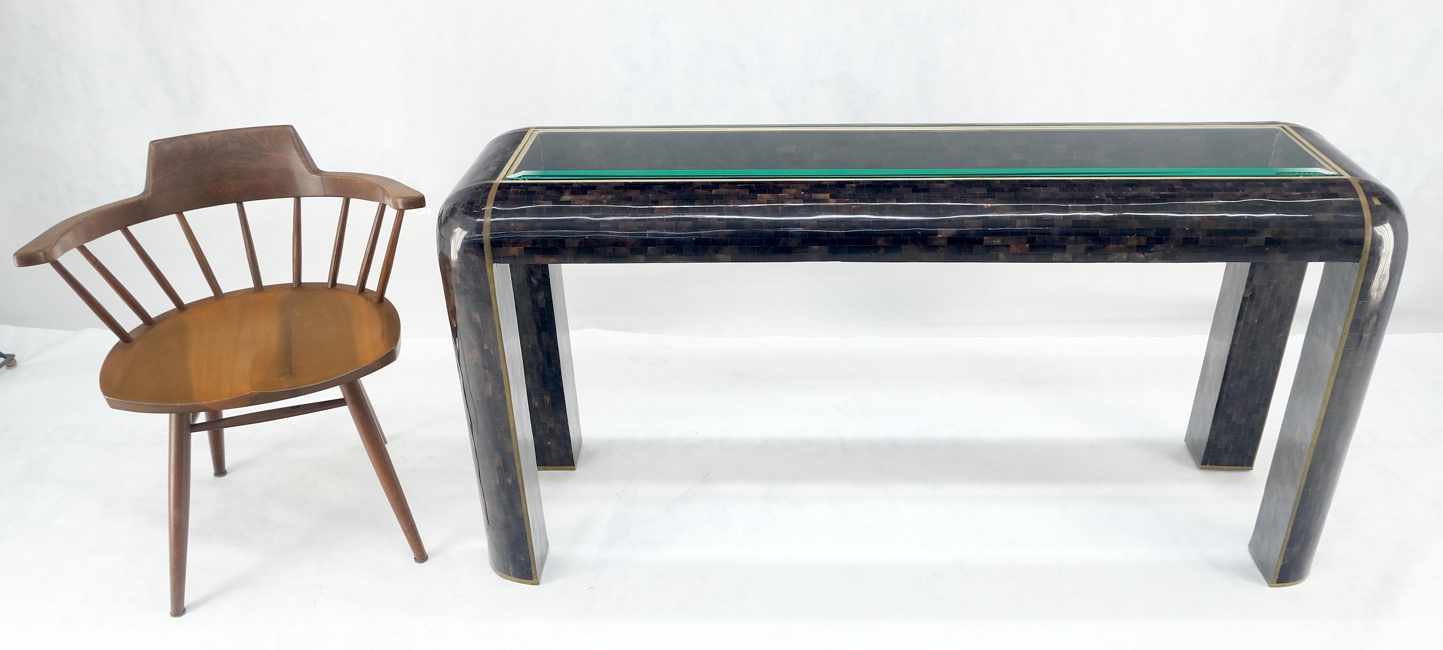 Brass Inlay Tortoise Shell Tile Tessellated Rounded Corners Console Table MINT! For Sale 4