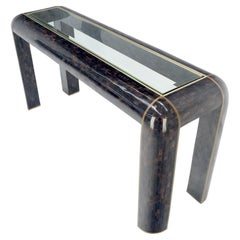 Brass Inlay Tortoise Shell Tile Tessellated Rounded Corners Console Table MINT!