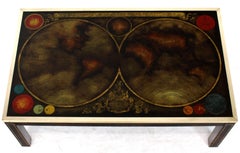 Brass Inlayed & Framed Rectangular Reverse Painted Atlas Map Top Coffee Table