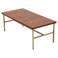 Couchtisch mit Messingintarsien und Teakholz, Schweden, 1960er Jahre