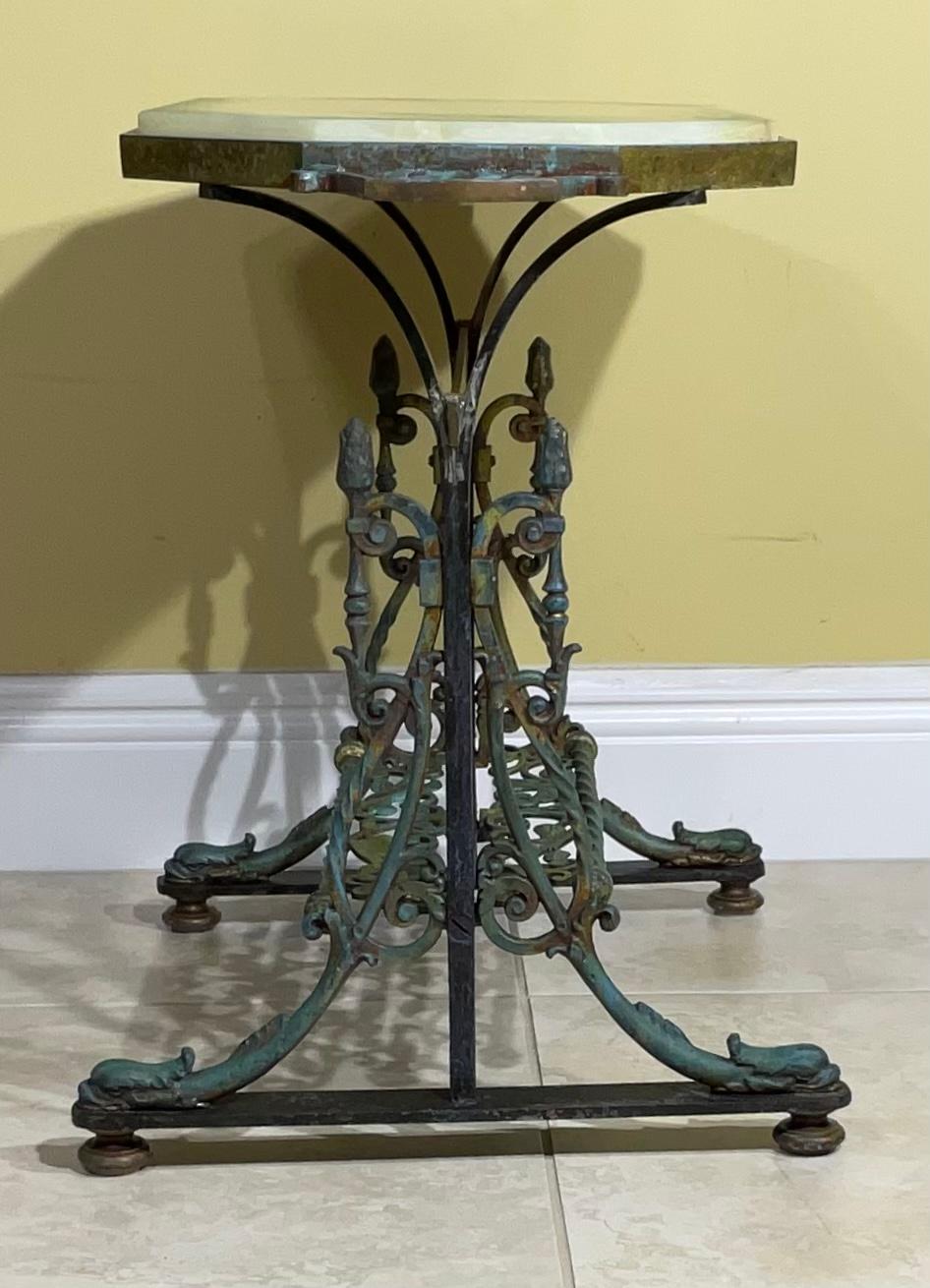 Brass Iron and Onyx Top Antique Coffee or Side Table For Sale 5