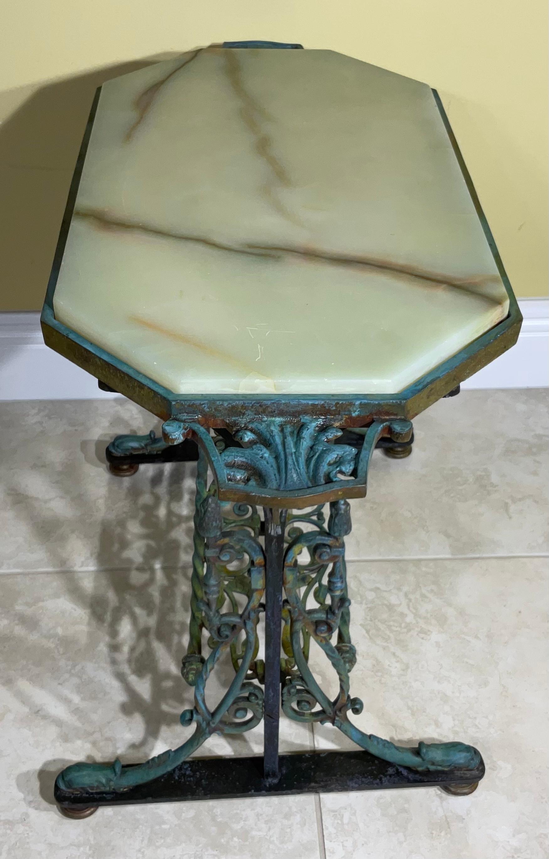 Brass Iron and Onyx Top Antique Coffee or Side Table For Sale 6