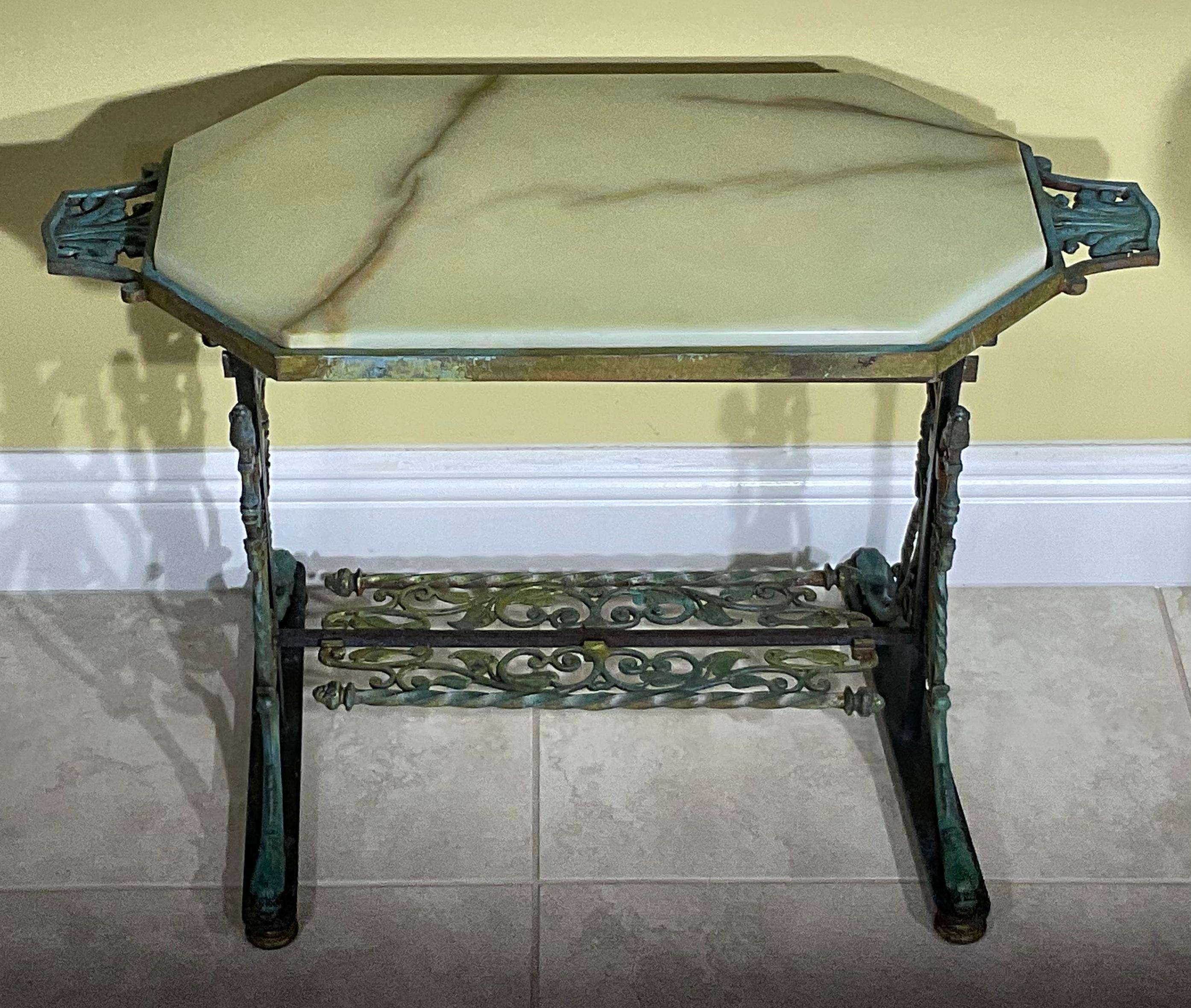 Brass Iron and Onyx Top Antique Coffee or Side Table For Sale 7
