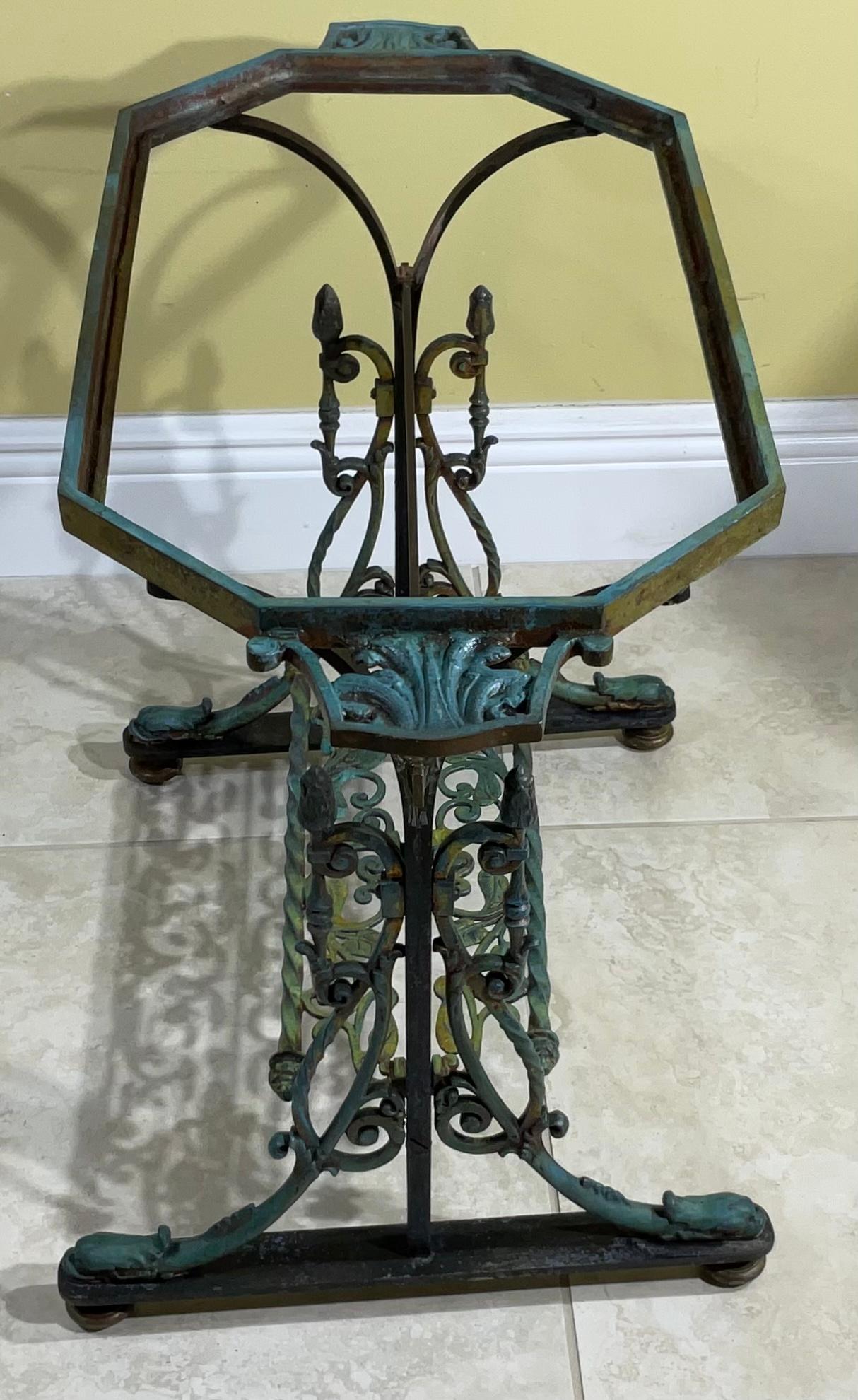 Hand-Crafted Brass Iron and Onyx Top Antique Coffee or Side Table For Sale