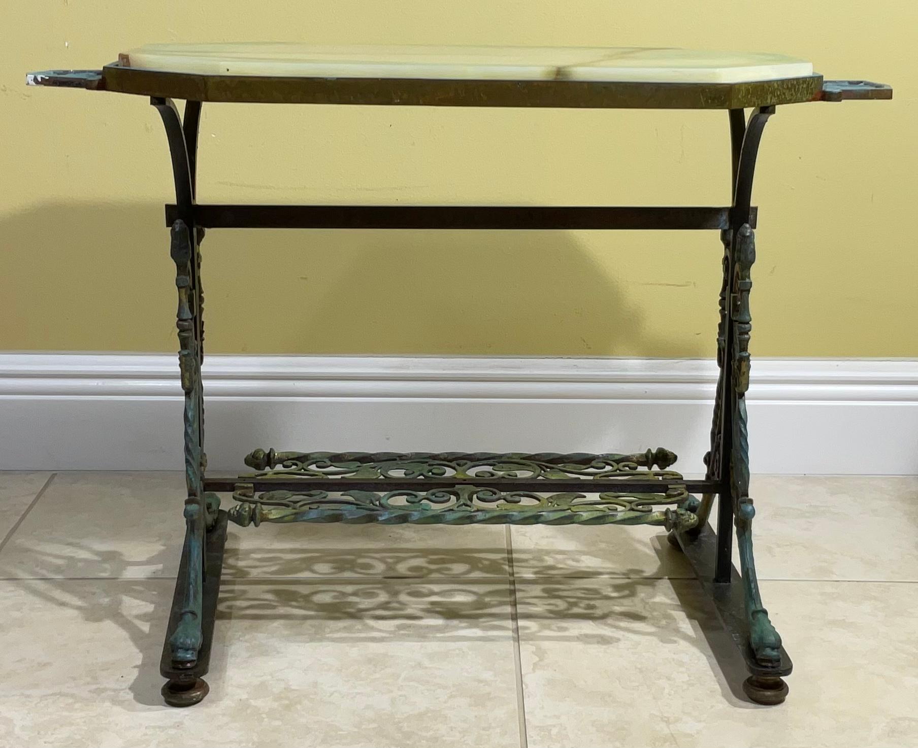 Brass Iron and Onyx Top Antique Coffee or Side Table For Sale 2