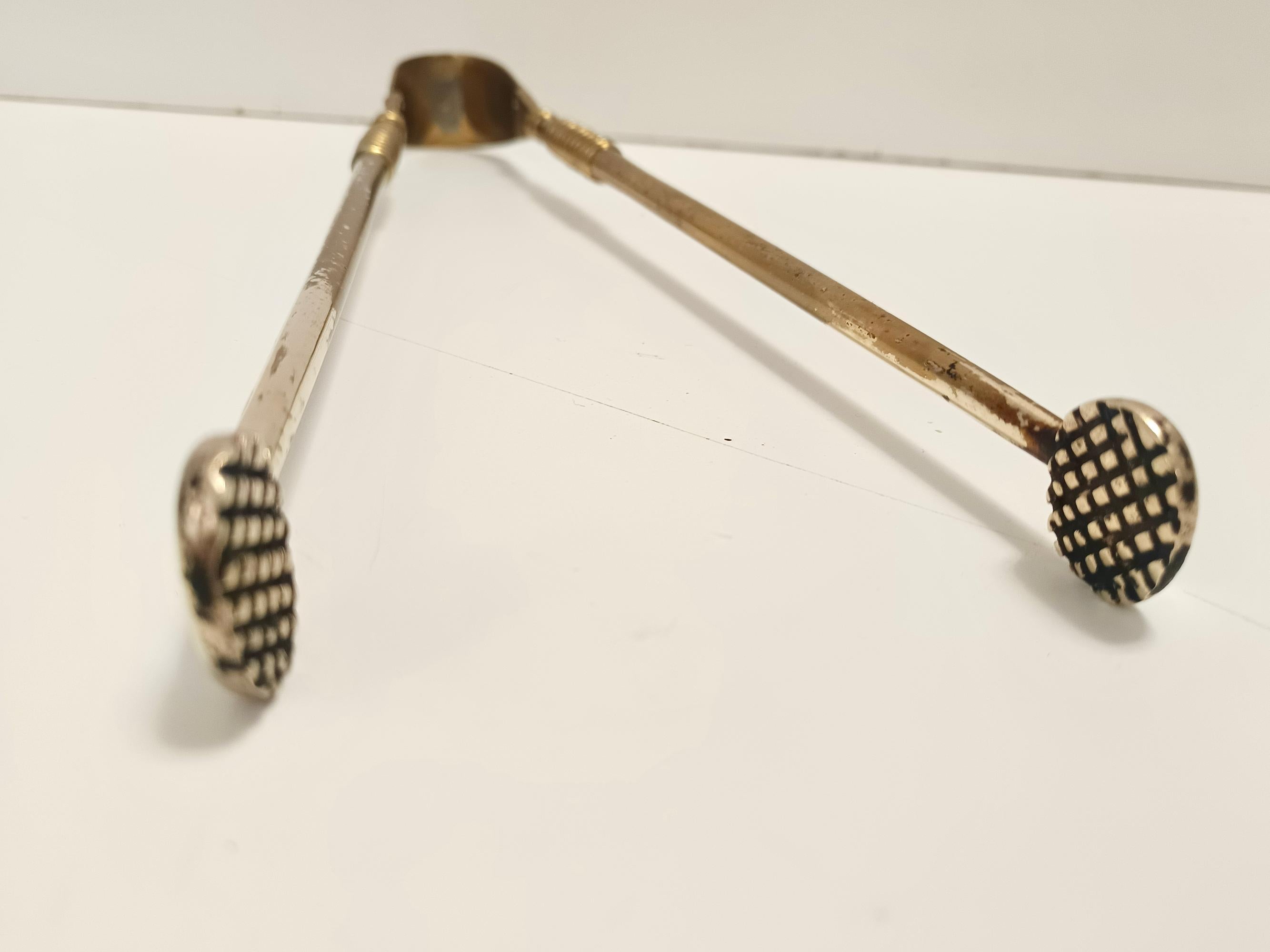 Kaminbesteck aus Messing, Eisen und dickem Glas, Fontana Arte, Italien (Mitte des 20. Jahrhunderts) im Angebot