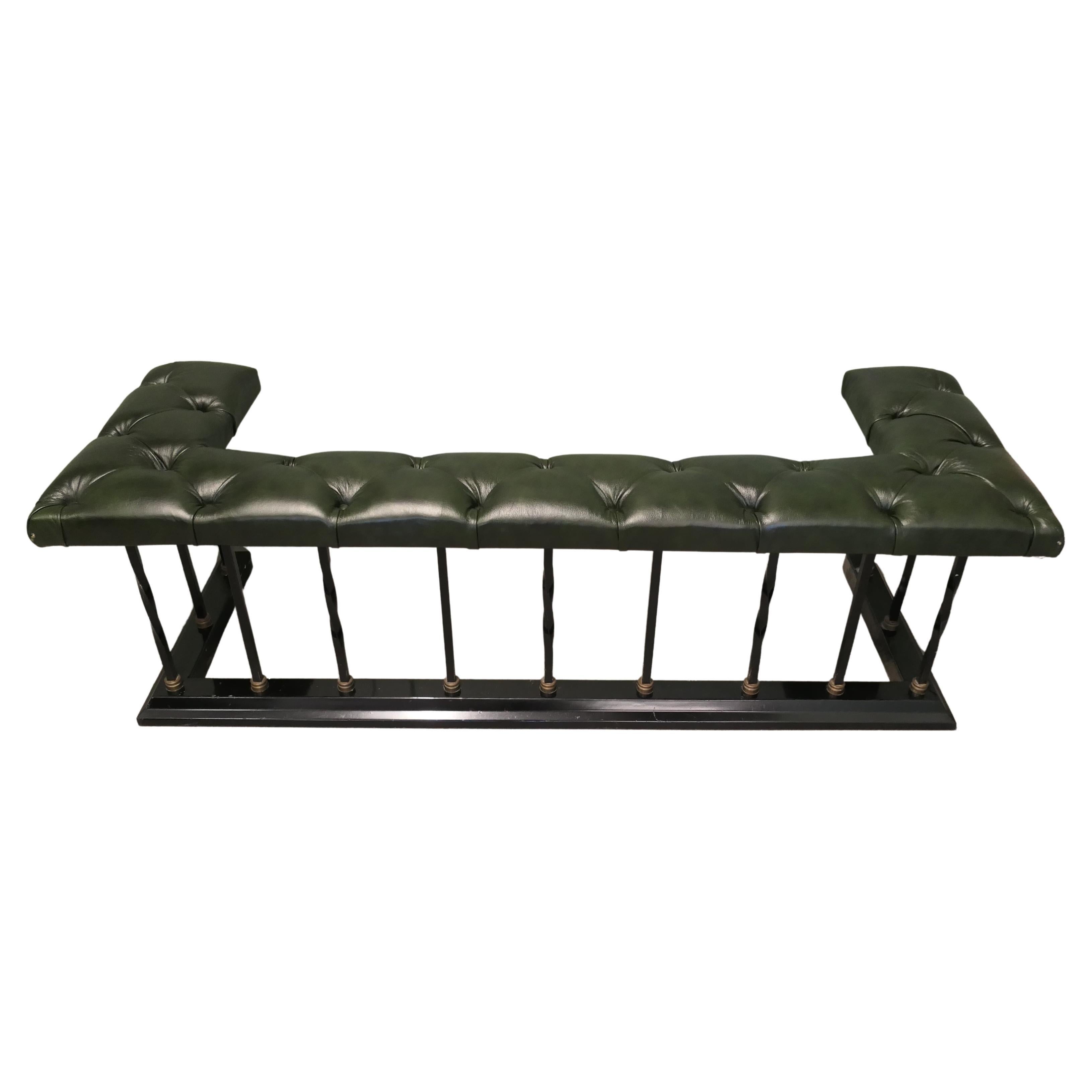 Brass & Iron Club Fender, Buttoned Leather Fire Side Seat For Sale