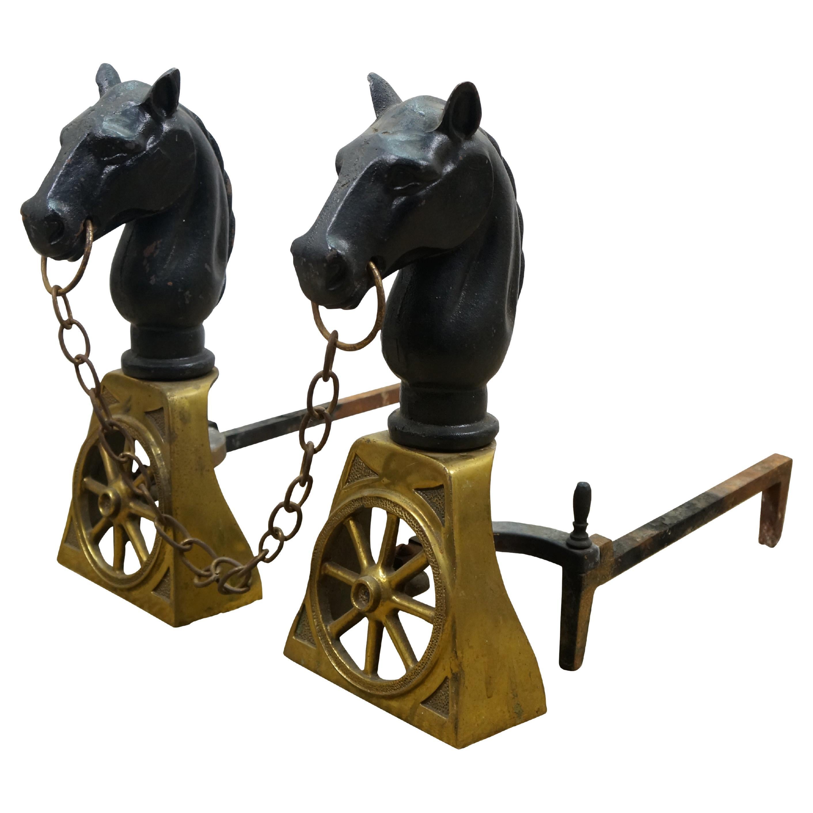 Ottone e ferro Testa di cavallo equestre Ruota del carro Cane da tiro Androni da 19" in vendita