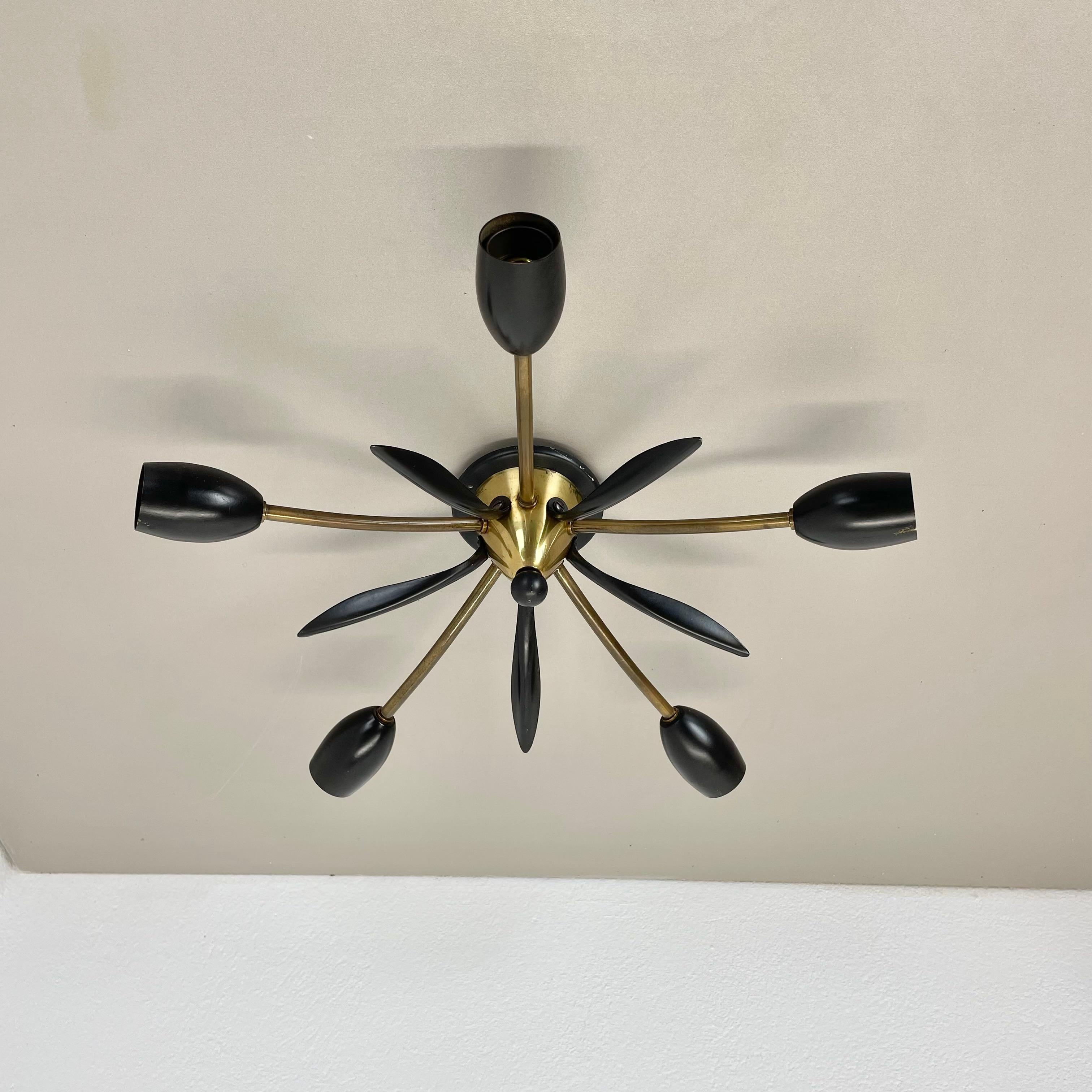 Brass Italian 39cm Stilnovo Style Theatre Ceiling Light Flush Mount, Italy, 1950 For Sale 11