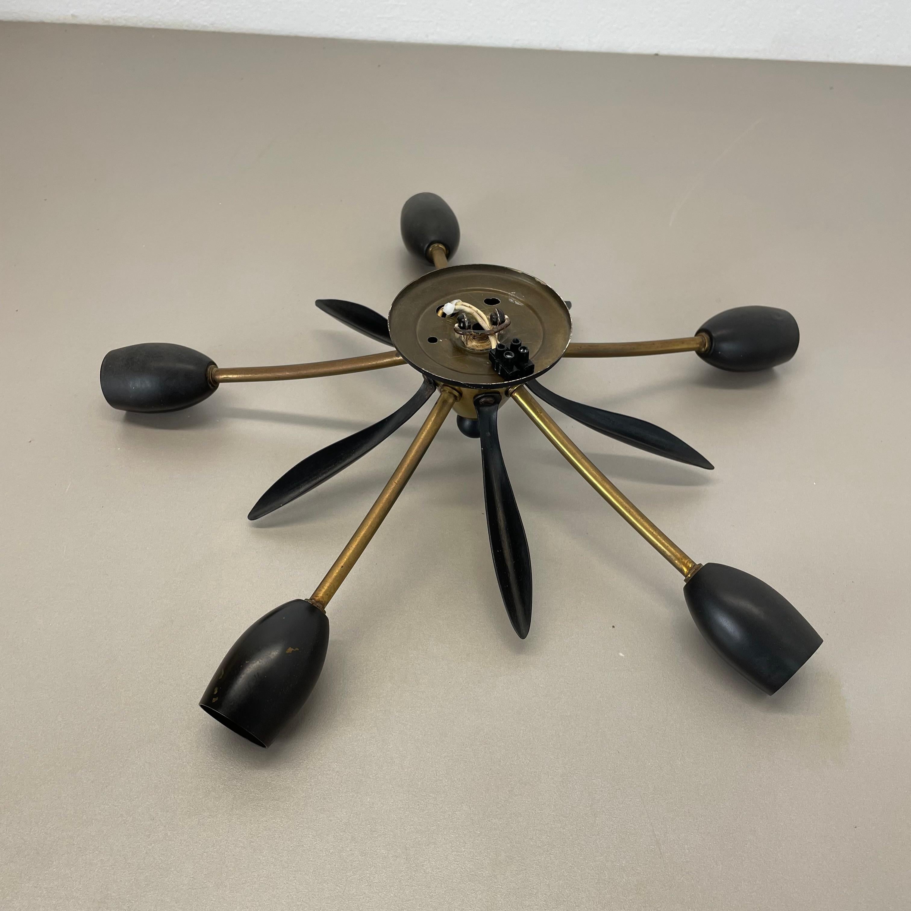 Brass Italian 39cm Stilnovo Style Theatre Ceiling Light Flush Mount, Italy, 1950 For Sale 12